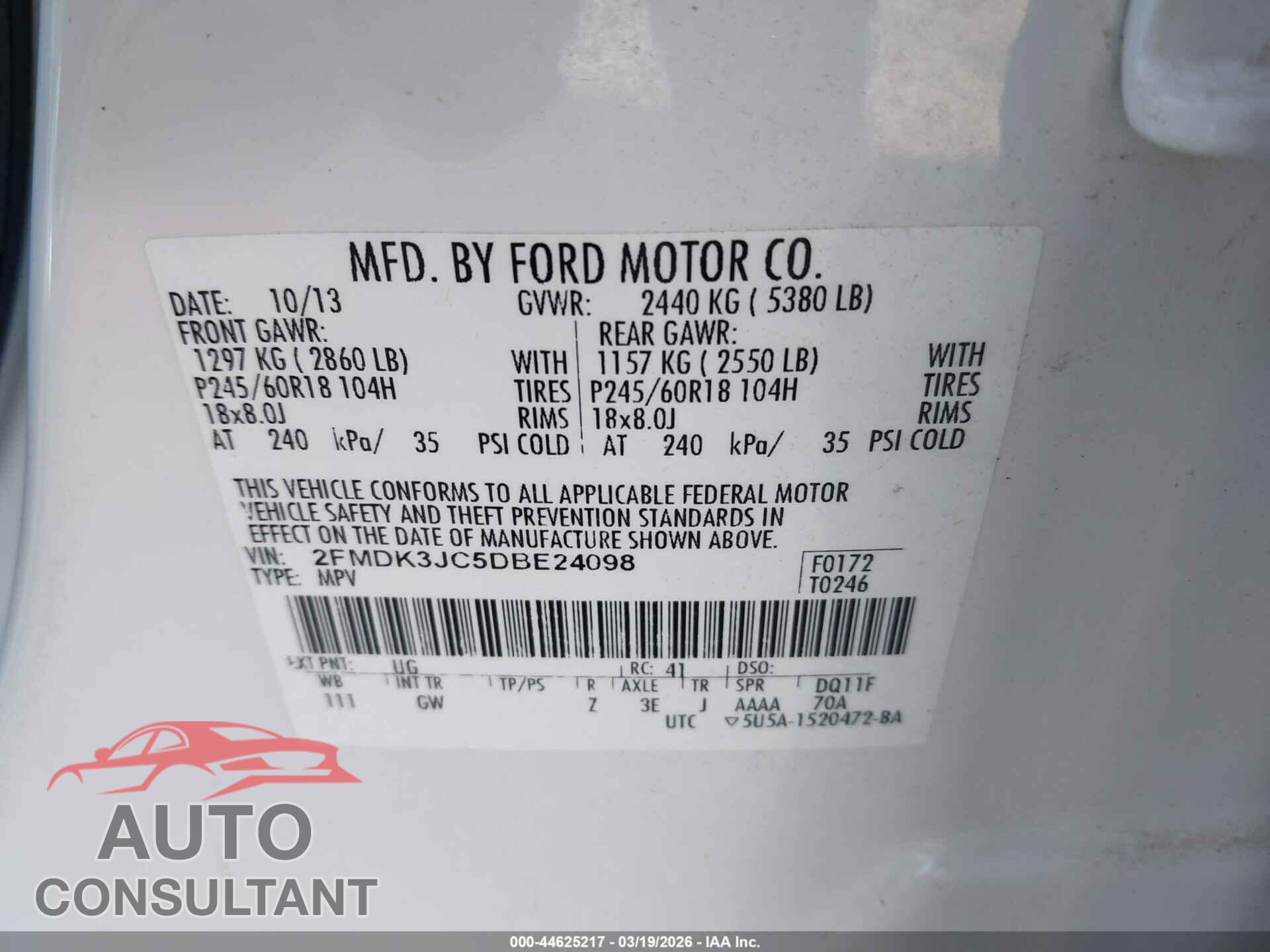 FORD EDGE 2013 - 2FMDK3JC5DBE24098