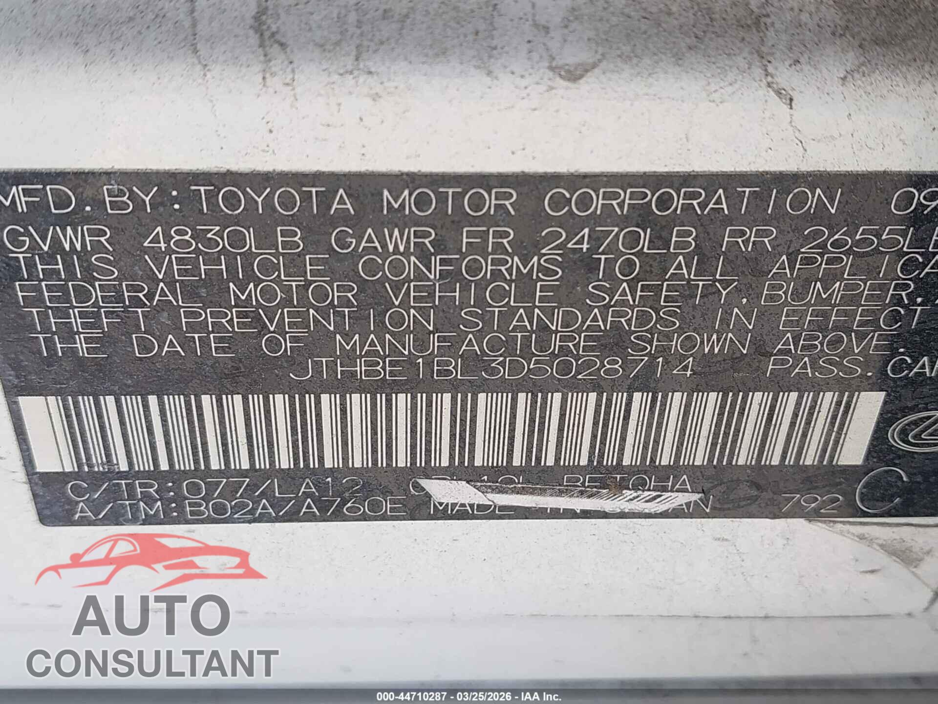 LEXUS GS 350 2013 - JTHBE1BL3D5028714