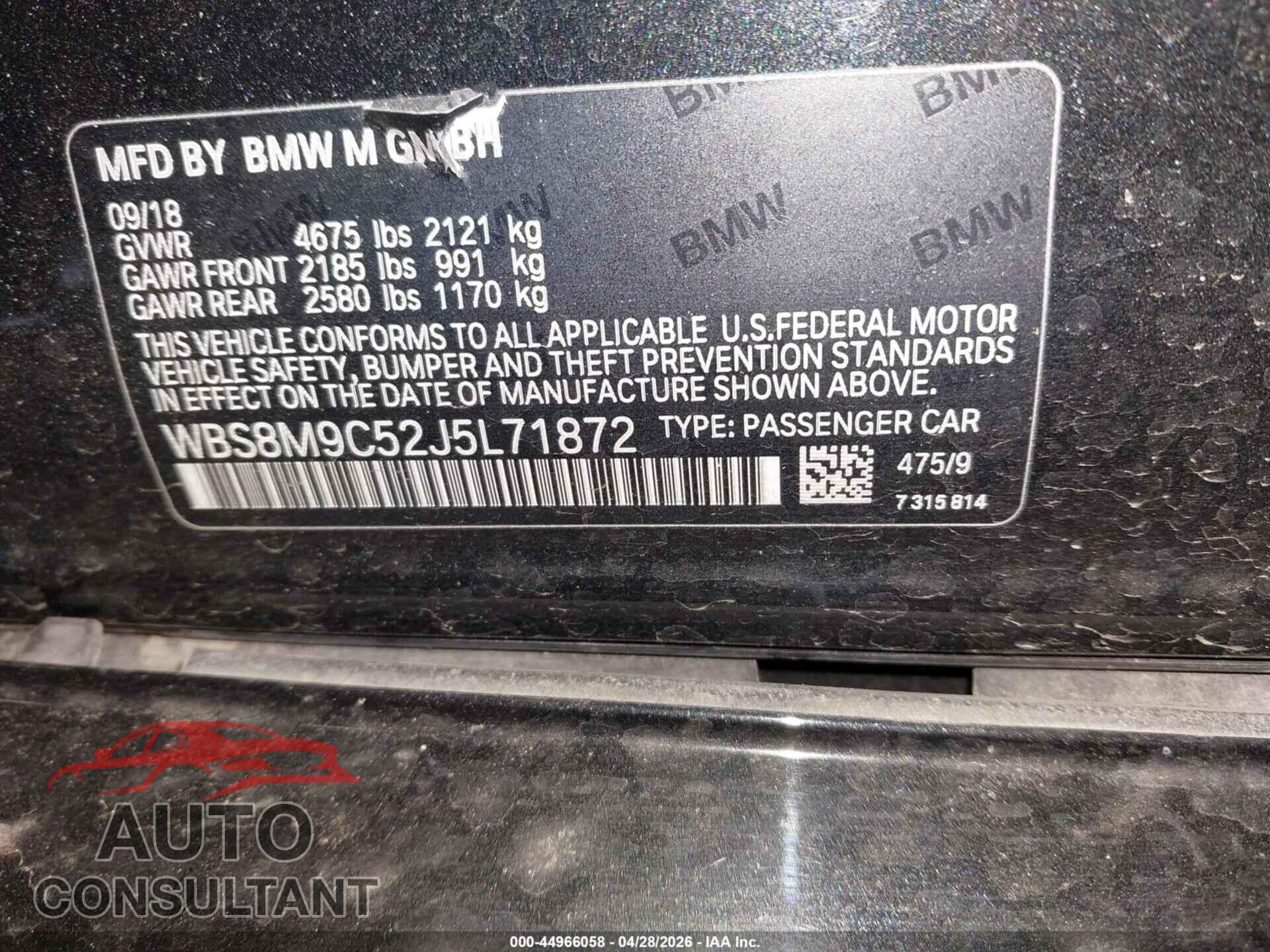 BMW M3 2018 - WBS8M9C52J5L71872