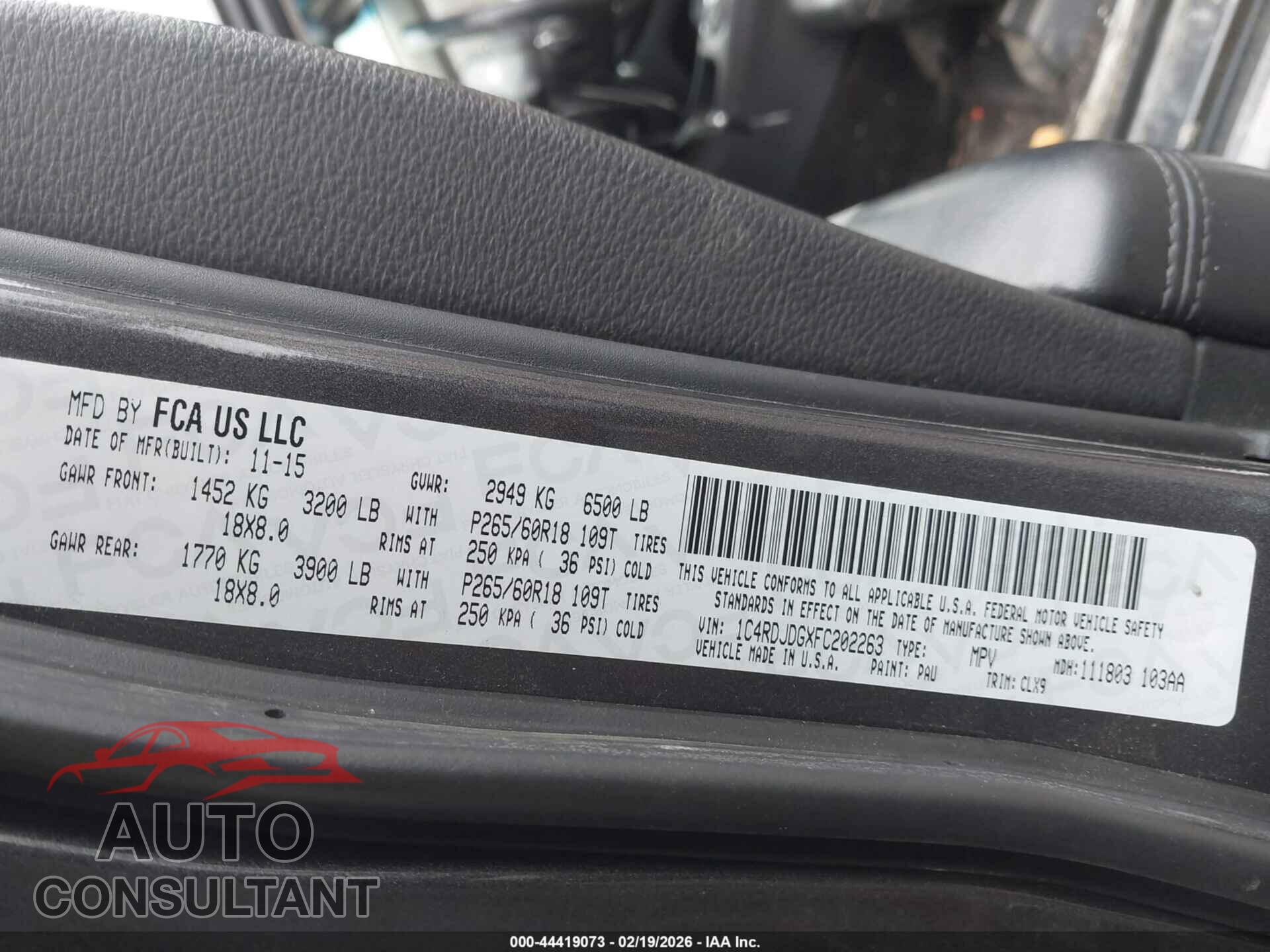 DODGE DURANGO 2015 - 1C4RDJDGXFC202263