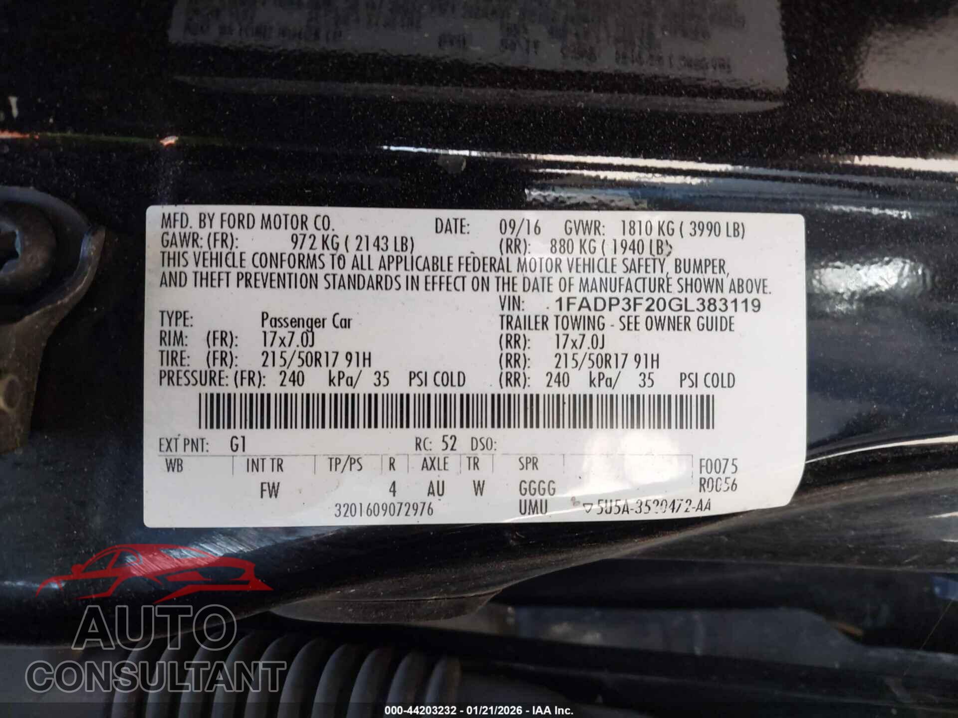 FORD FOCUS 2016 - 1FADP3F20GL383119