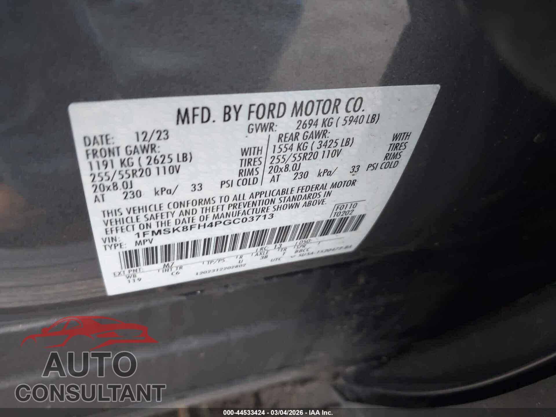 FORD EXPLORER 2023 - 1FMSK8FH4PGC03713