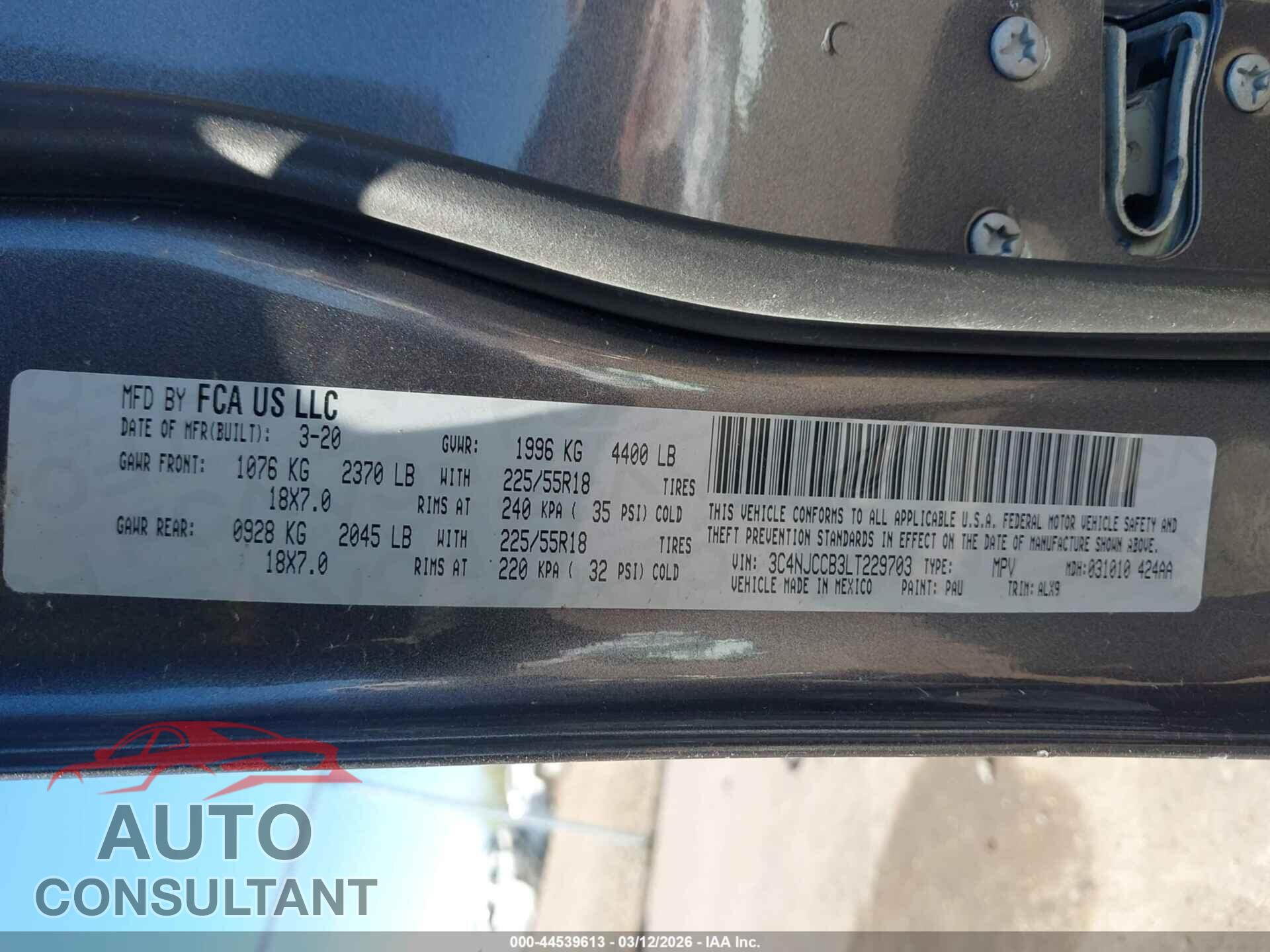JEEP COMPASS 2020 - 3C4NJCCB3LT229703