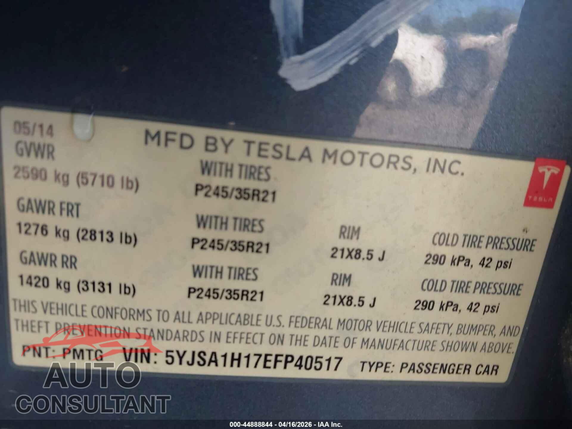 TESLA MODEL S 2014 - 5YJSA1H17EFP40517