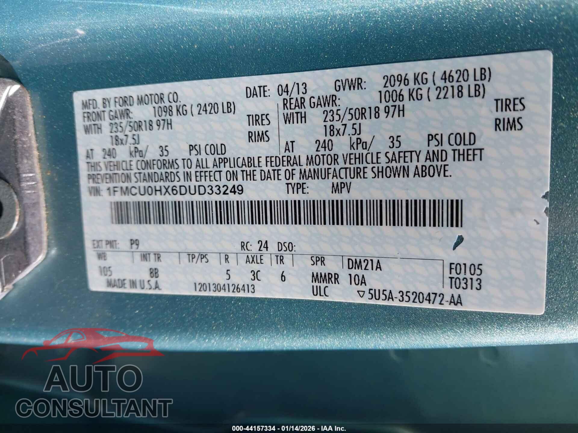 FORD ESCAPE 2013 - 1FMCU0HX6DUD33249