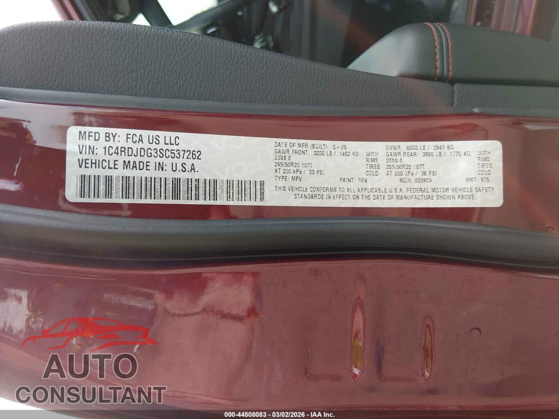 DODGE DURANGO 2025 - 1C4RDJDG3SC537262