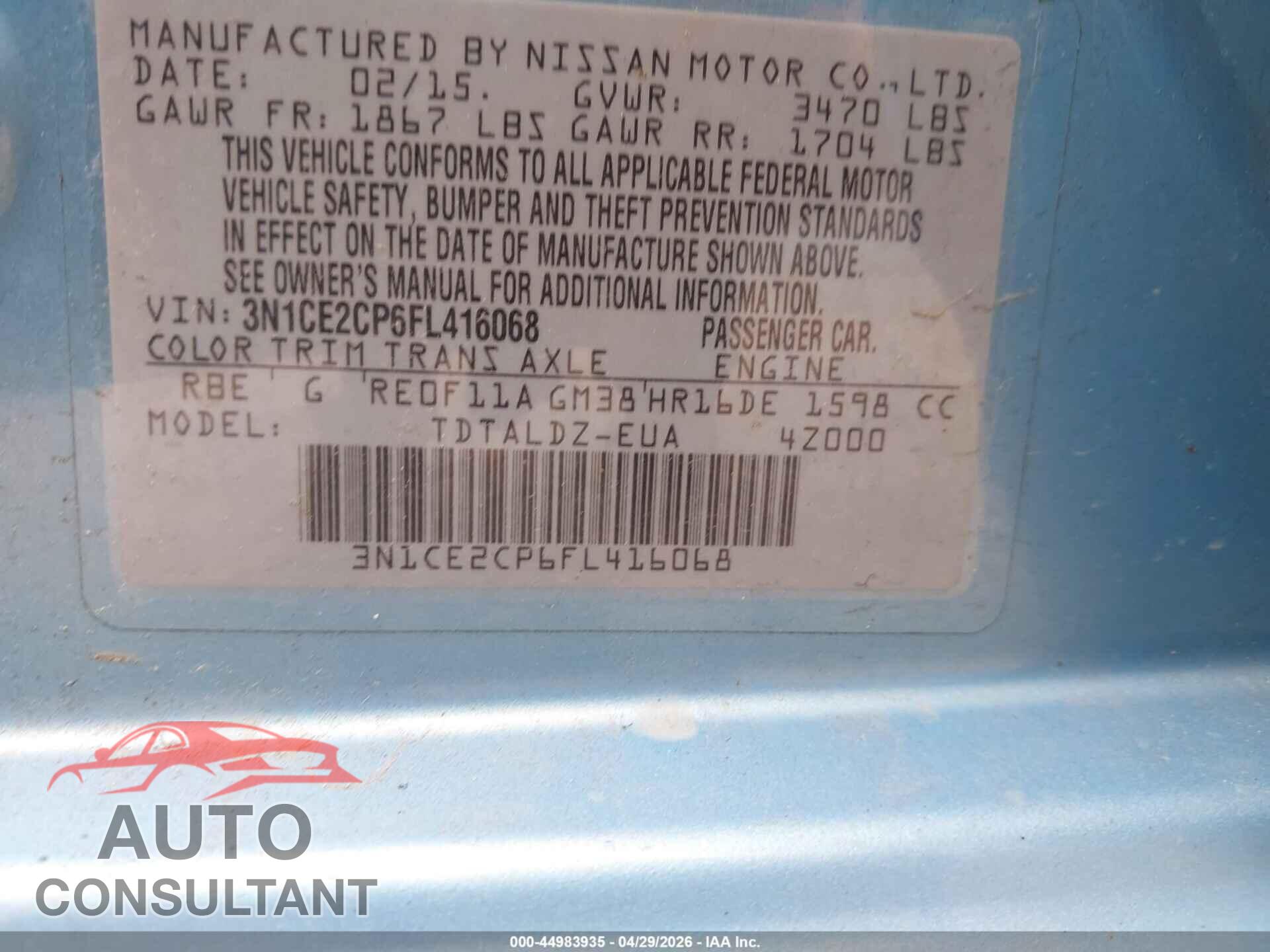 NISSAN VERSA NOTE 2015 - 3N1CE2CP6FL416068