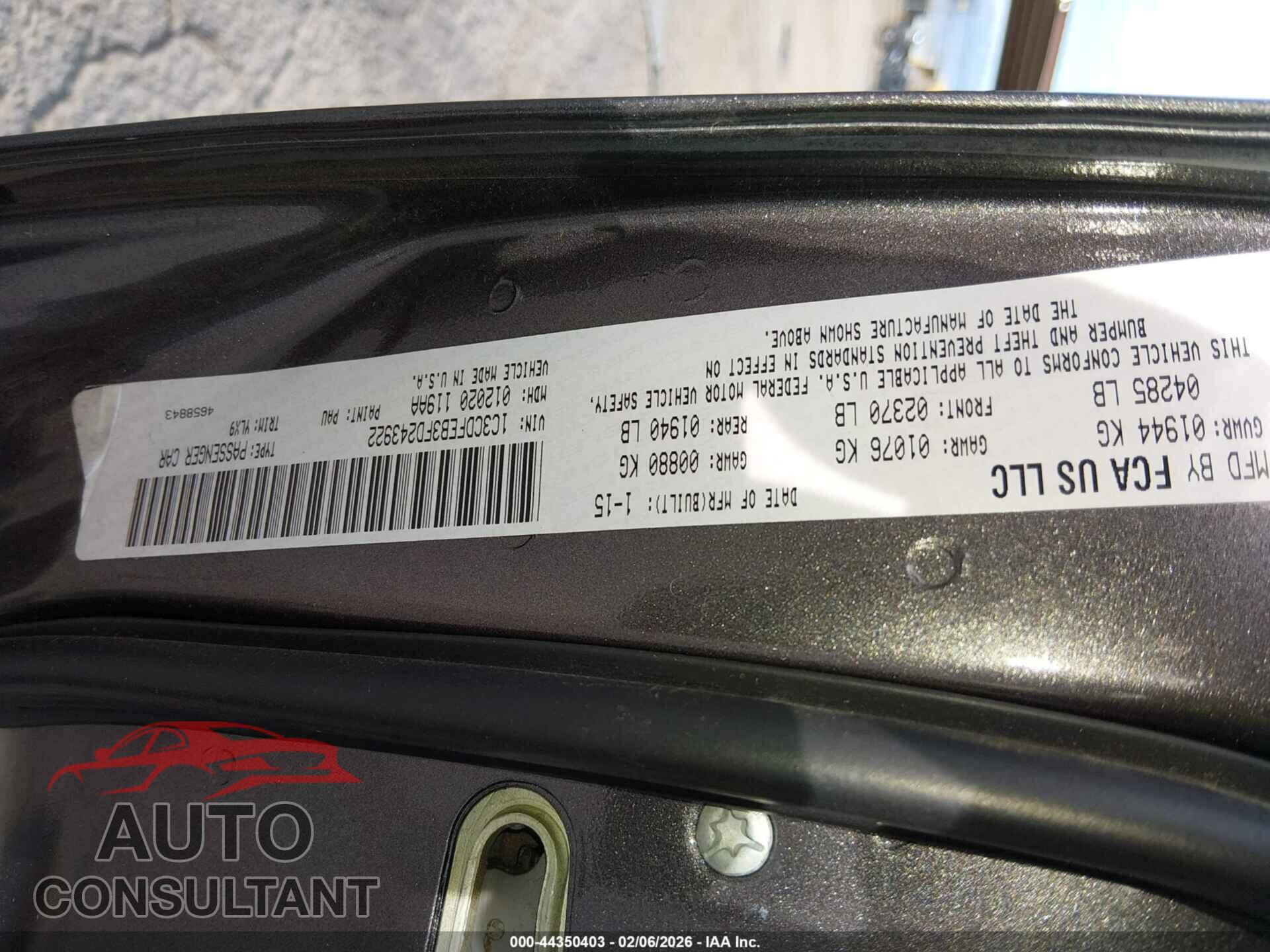 DODGE DART 2015 - 1C3CDFEB3FD243922