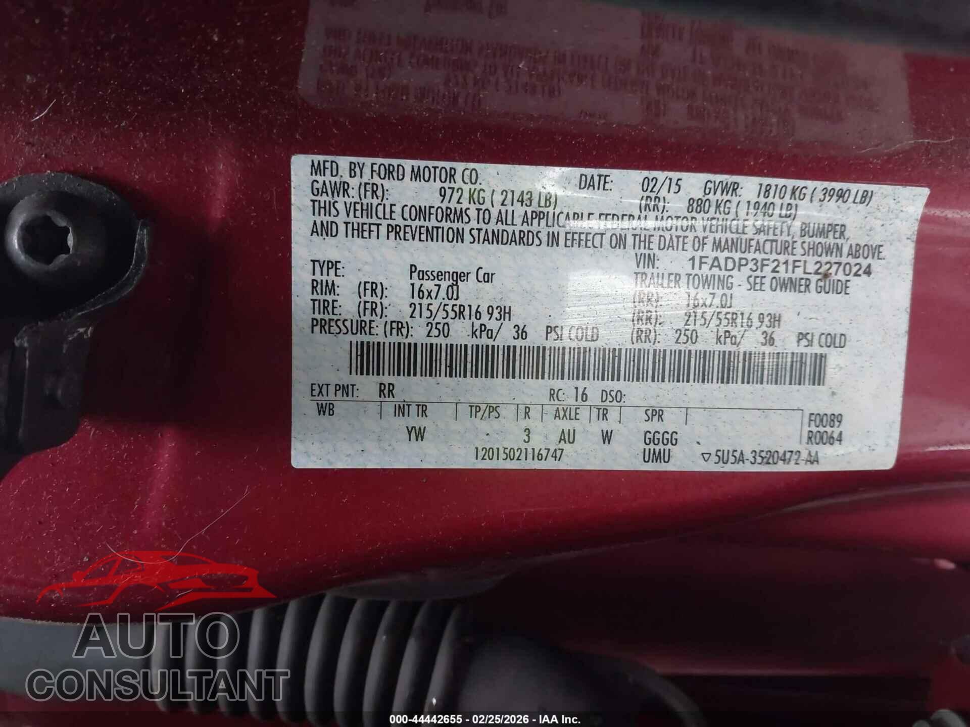 FORD FOCUS 2015 - 1FADP3F21FL227024