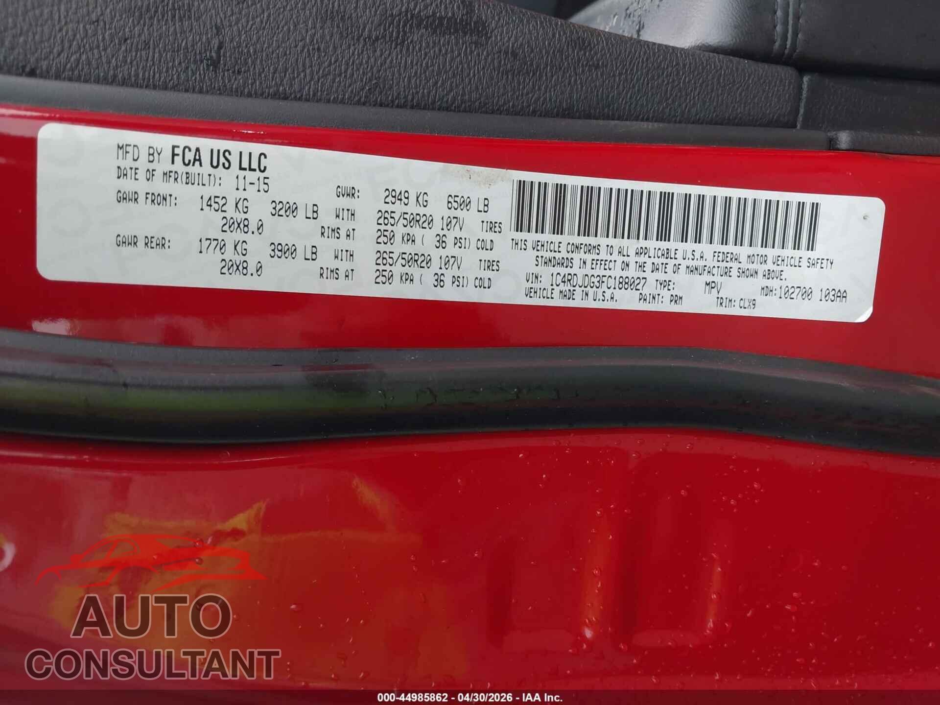 DODGE DURANGO 2015 - 1C4RDJDG3FC188027