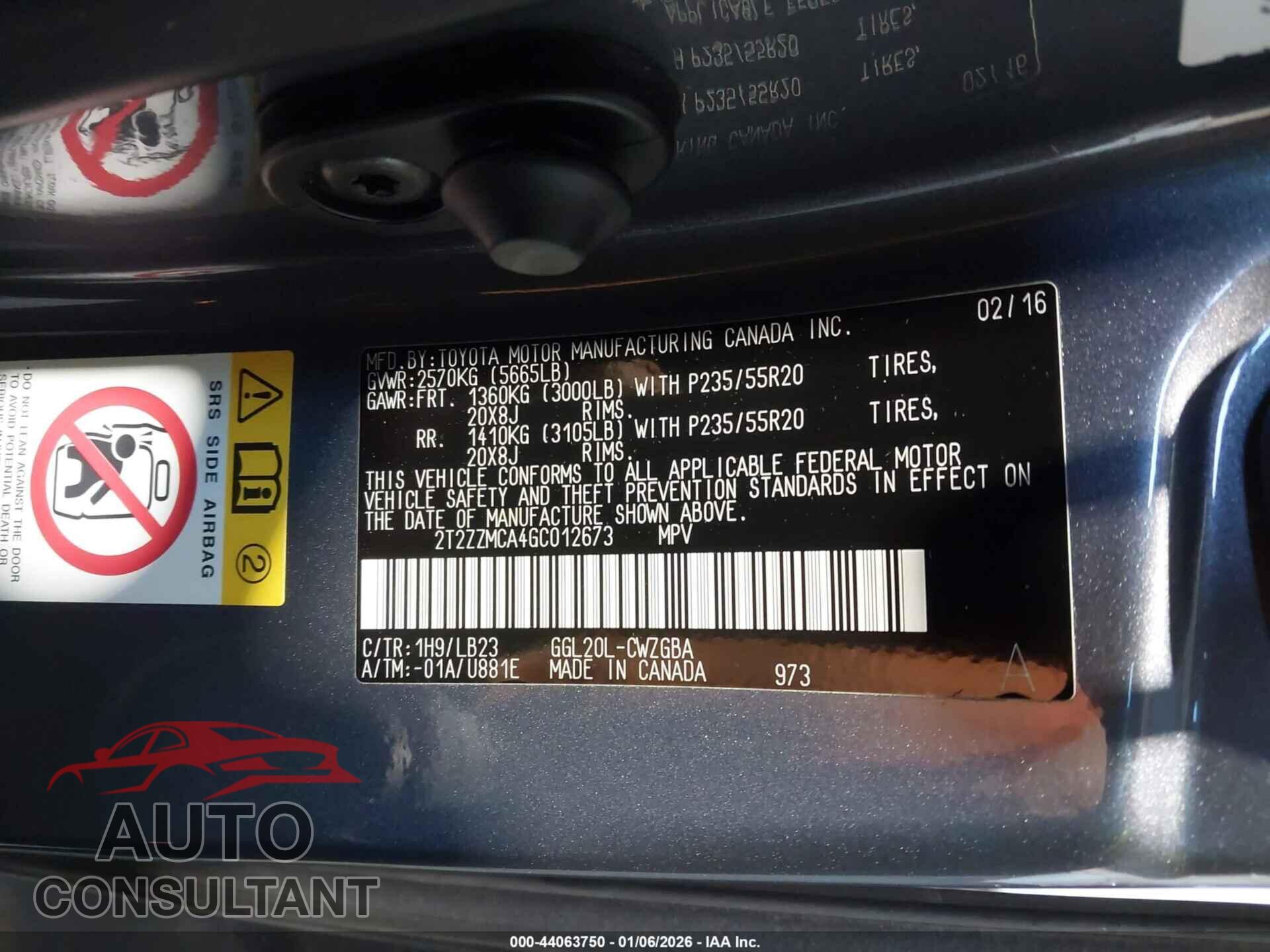 LEXUS RX 350 2016 - 2T2ZZMCA4GC012673