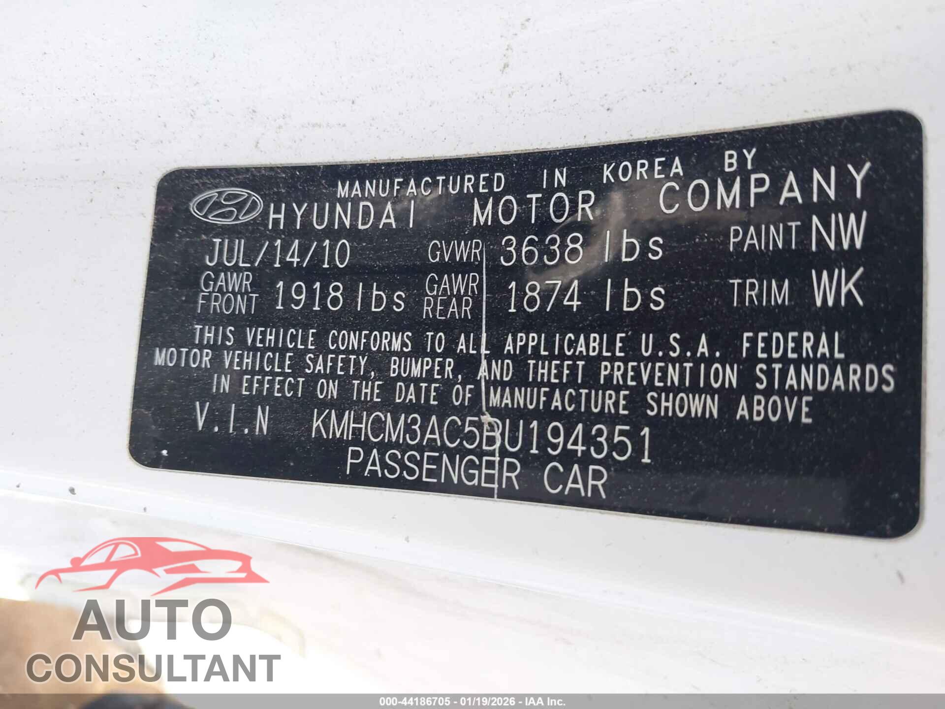 HYUNDAI ACCENT 2011 - KMHCM3AC5BU194351