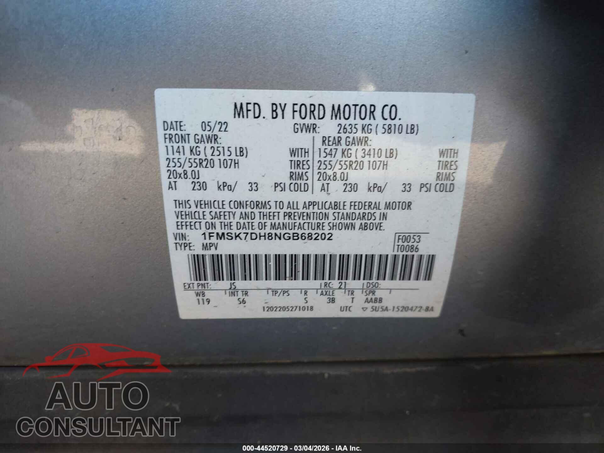 FORD EXPLORER 2022 - 1FMSK7DH8NGB68202