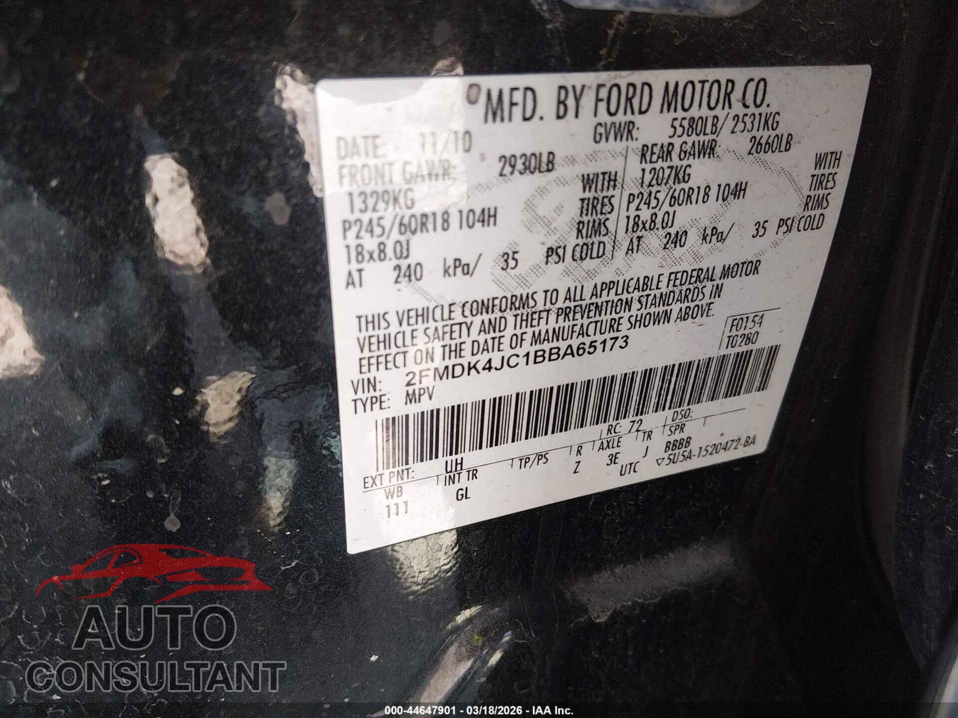 FORD EDGE 2011 - 2FMDK4JC1BBA65173