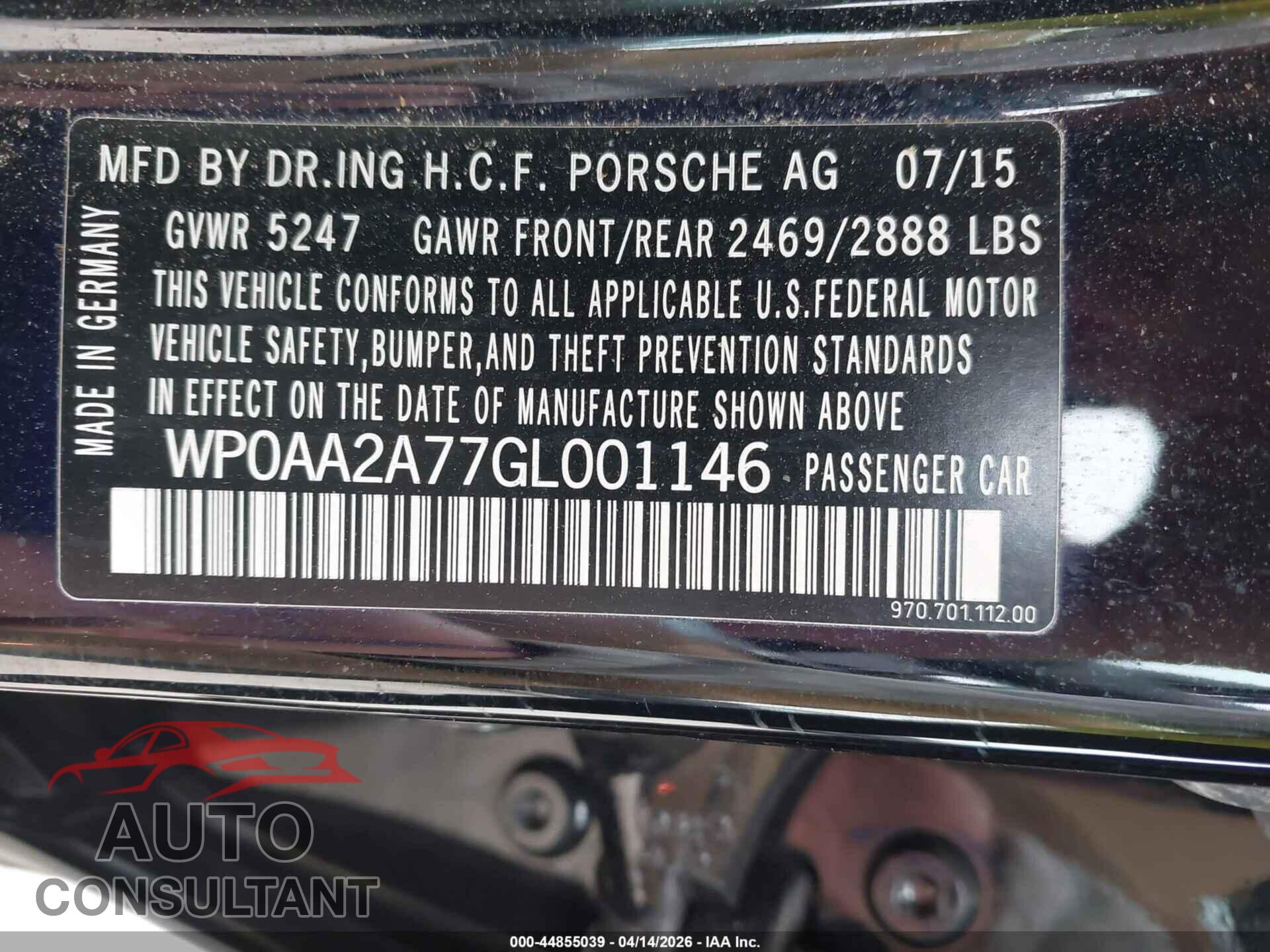 PORSCHE PANAMERA 2016 - WP0AA2A77GL001146