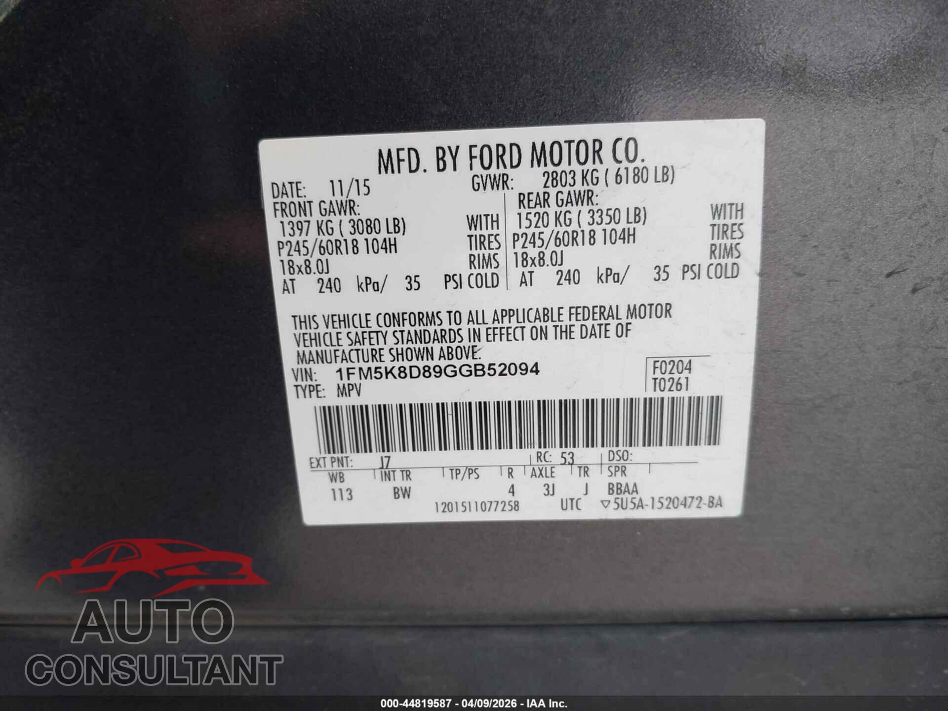 FORD EXPLORER 2016 - 1FM5K8D89GGB52094