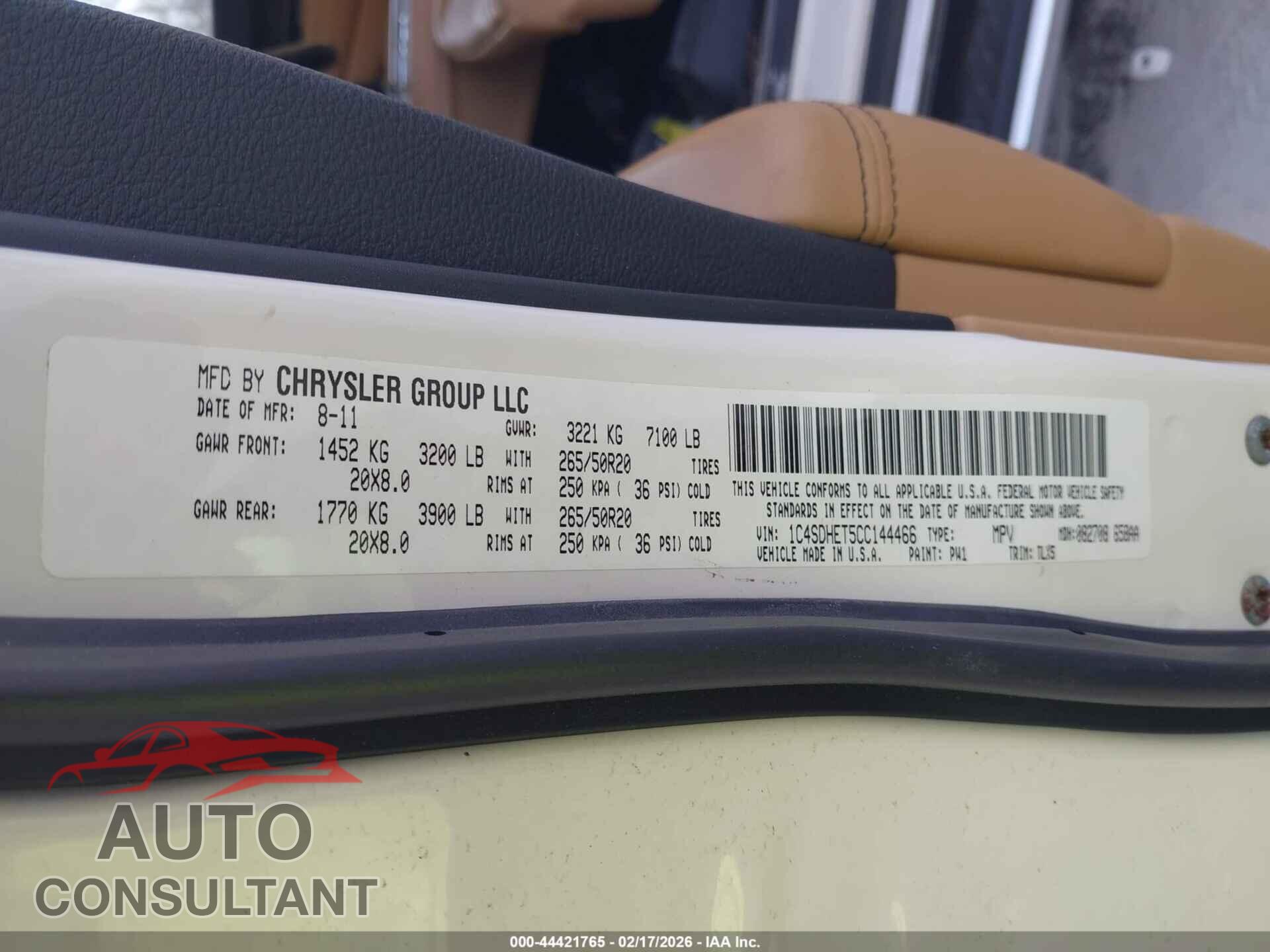 DODGE DURANGO 2012 - 1C4SDHET5CC144466