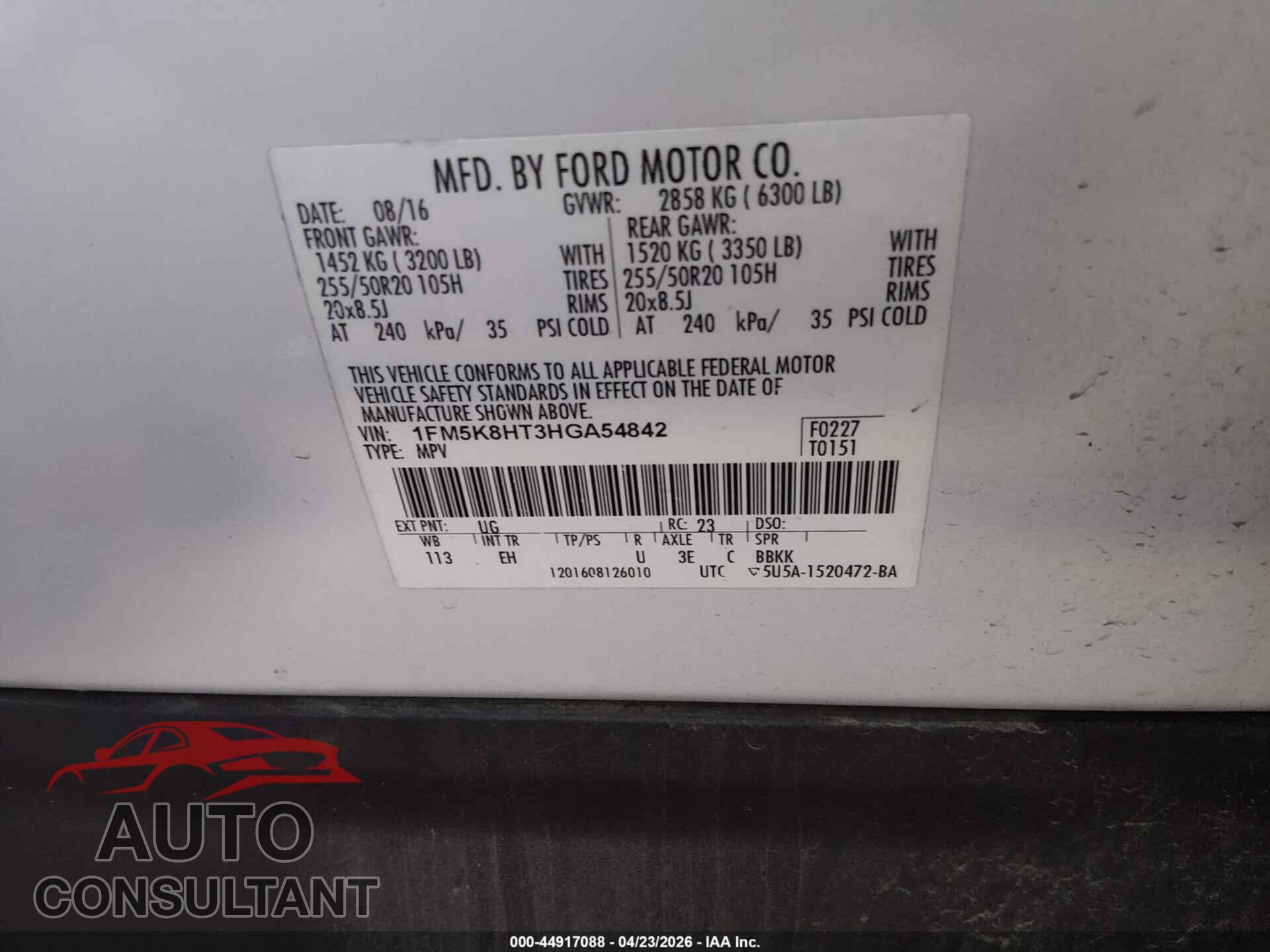 FORD EXPLORER 2017 - 1FM5K8HT3HGA54842