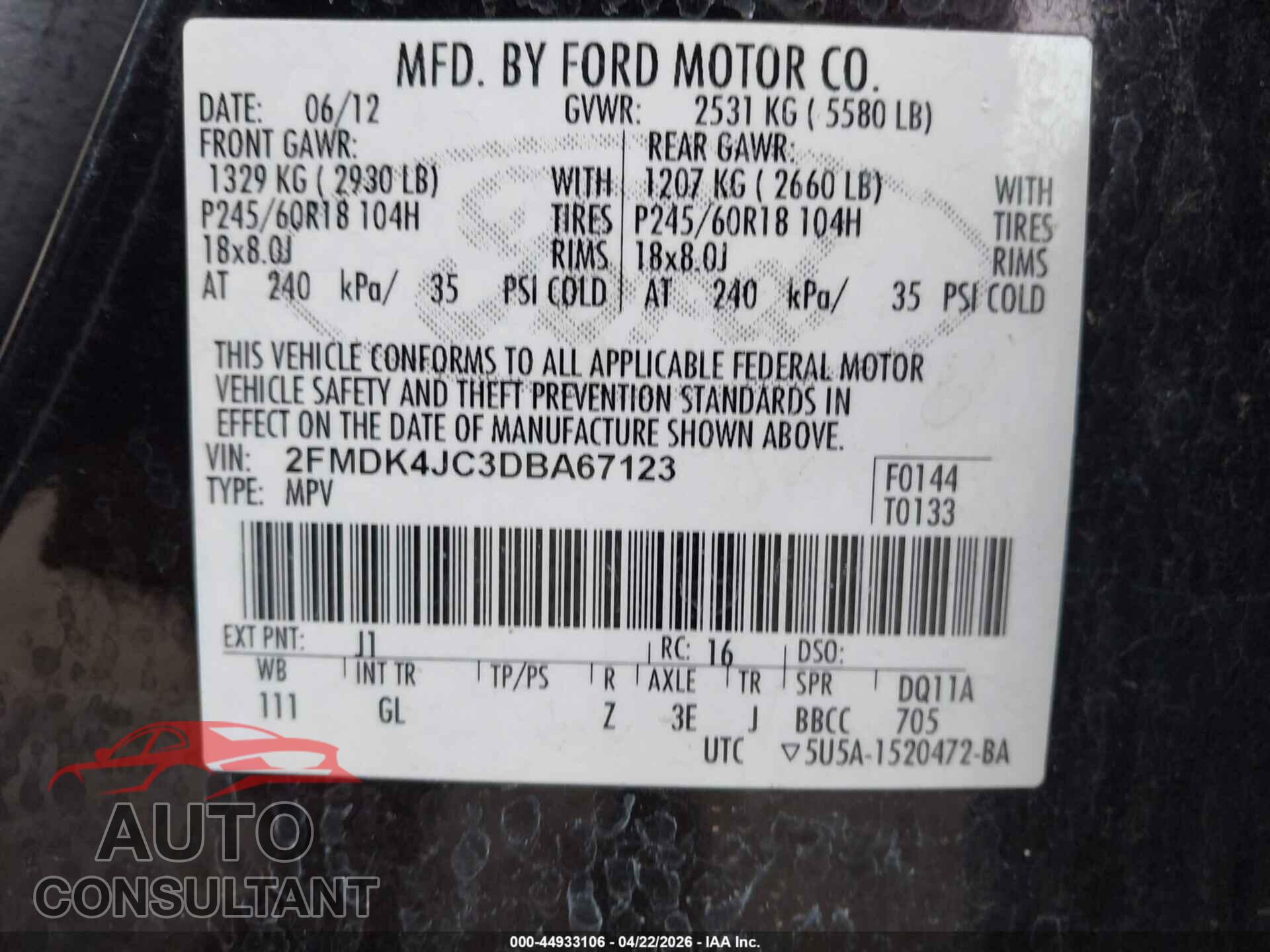 FORD EDGE 2013 - 2FMDK4JC3DBA67123