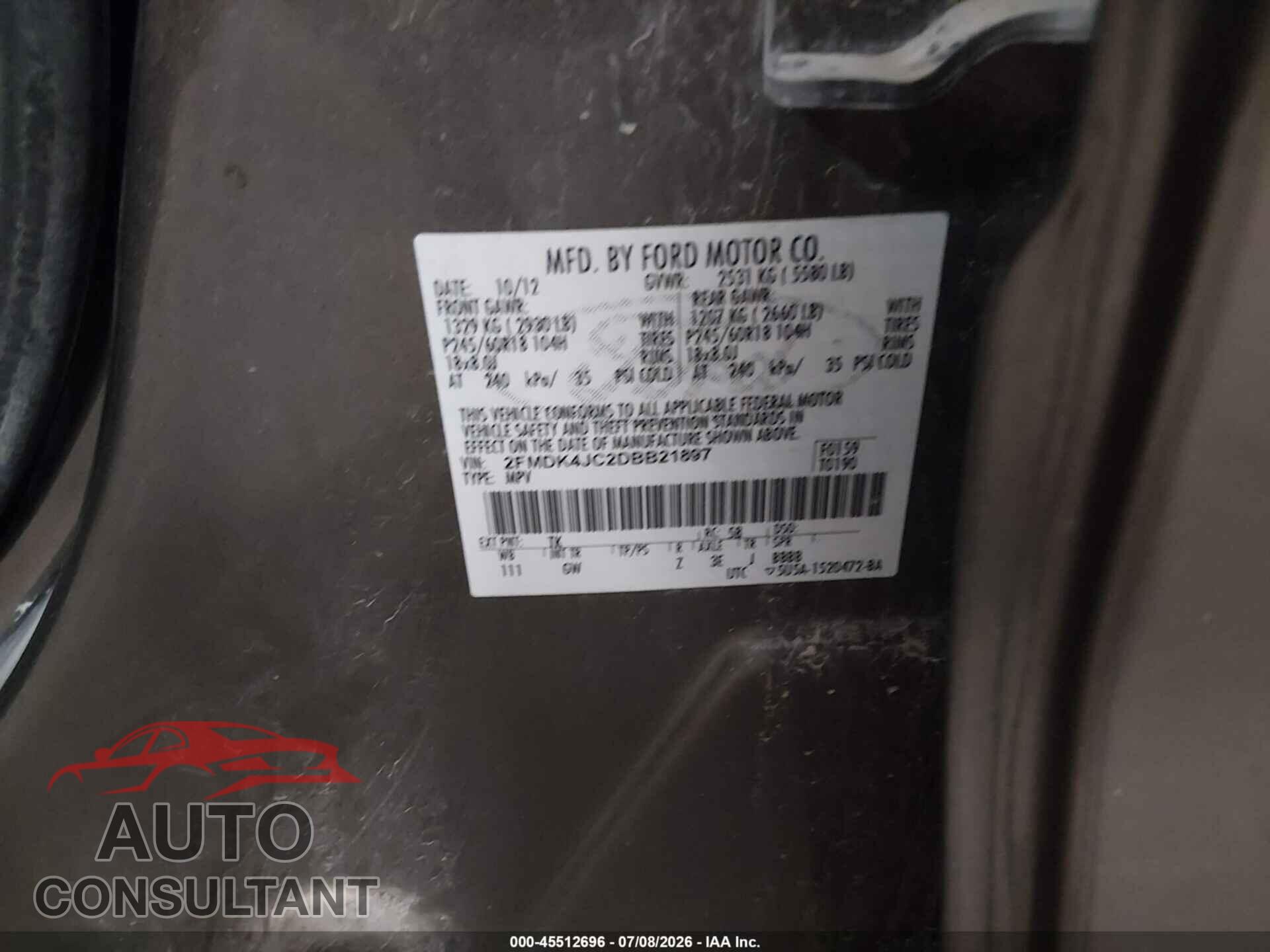 FORD EDGE 2013 - 2FMDK4JC2DBB21897