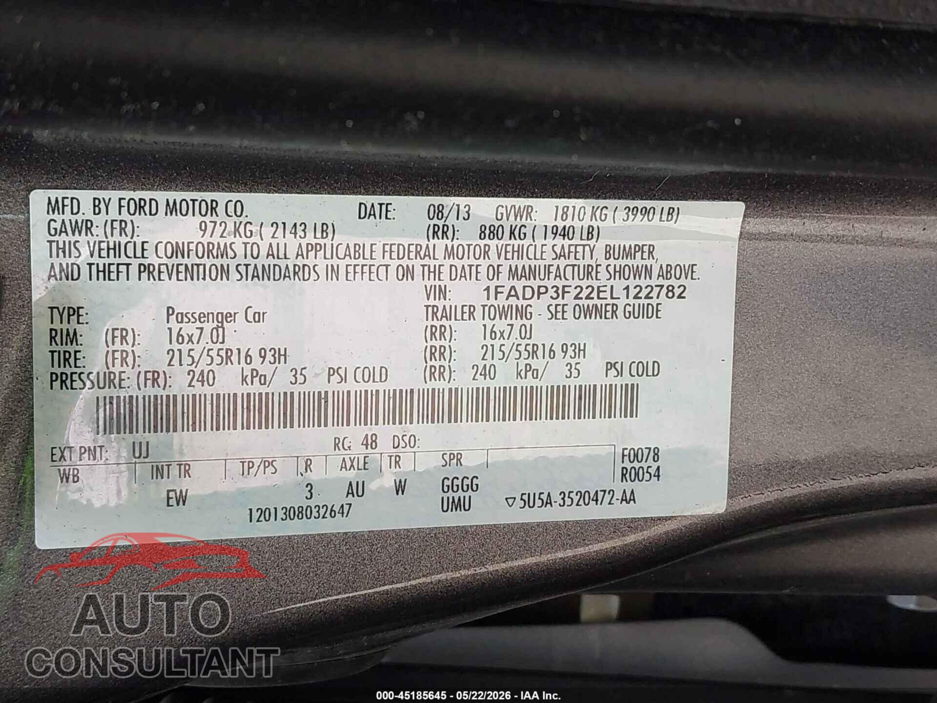 FORD FOCUS 2014 - 1FADP3F22EL122782