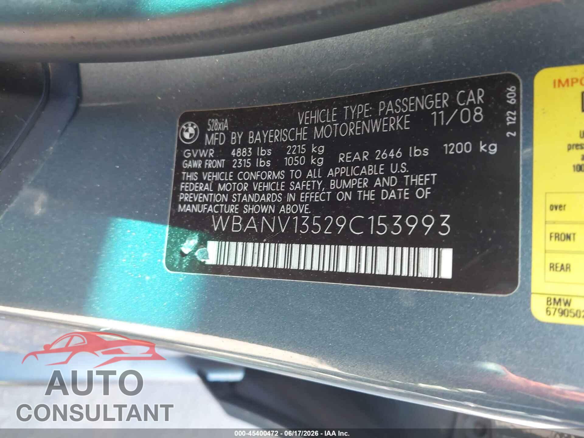 BMW 528I 2009 - WBANV13529C153993