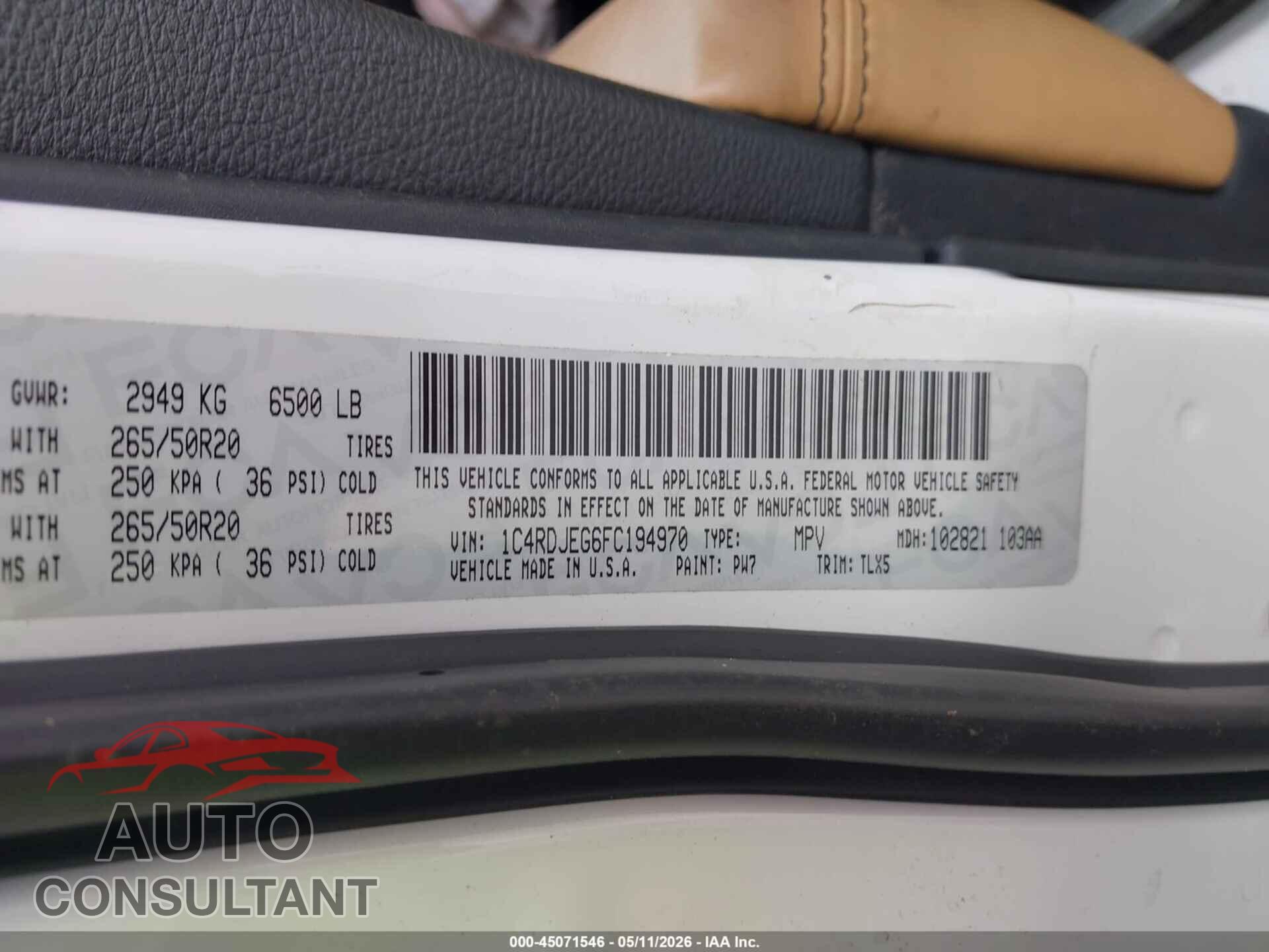 DODGE DURANGO 2015 - 1C4RDJEG6FC194970