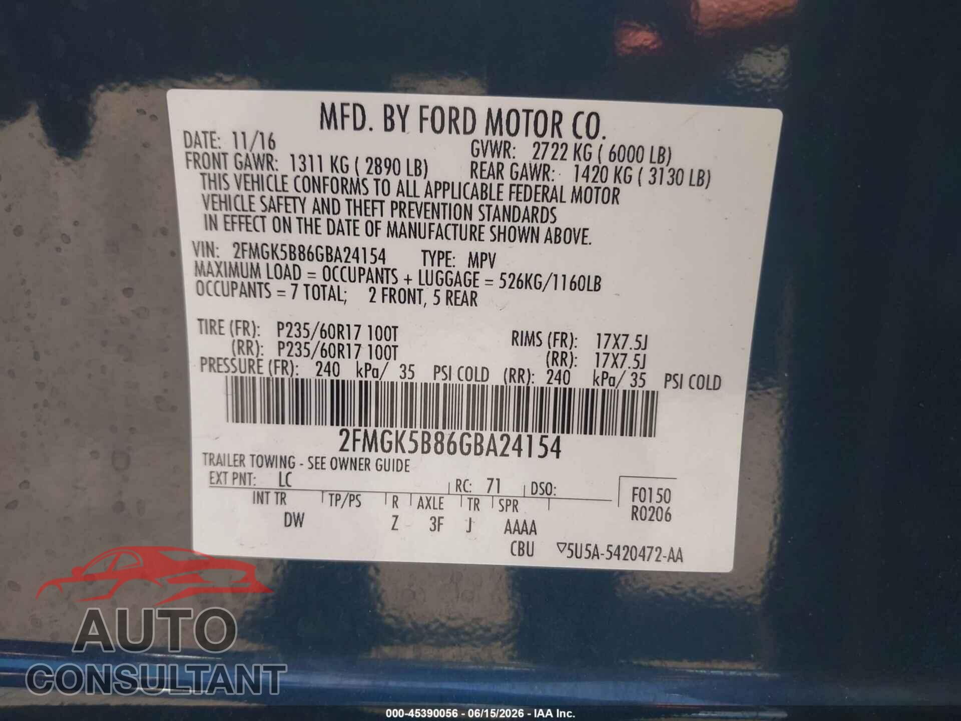 FORD FLEX 2016 - 2FMGK5B86GBA24154