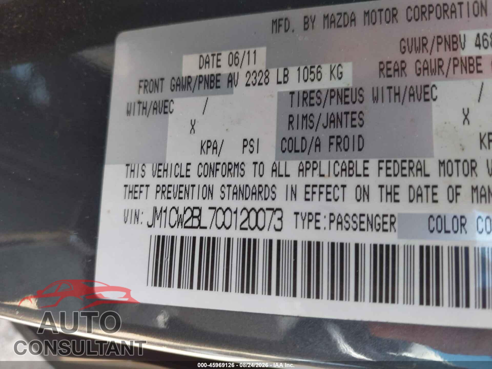 MAZDA MAZDA5 2012 - JM1CW2BL7C0120073