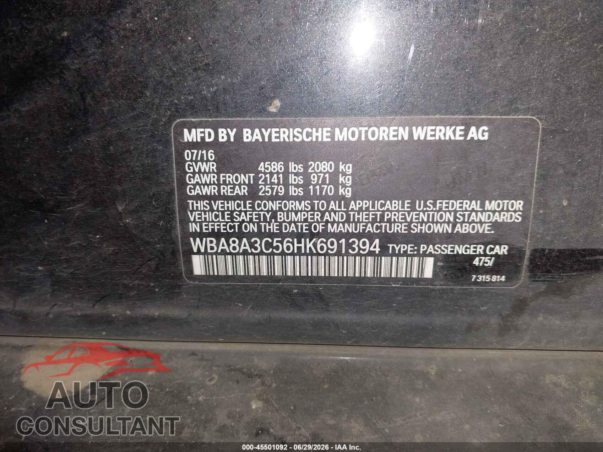 BMW 320I 2017 - WBA8A3C56HK691394