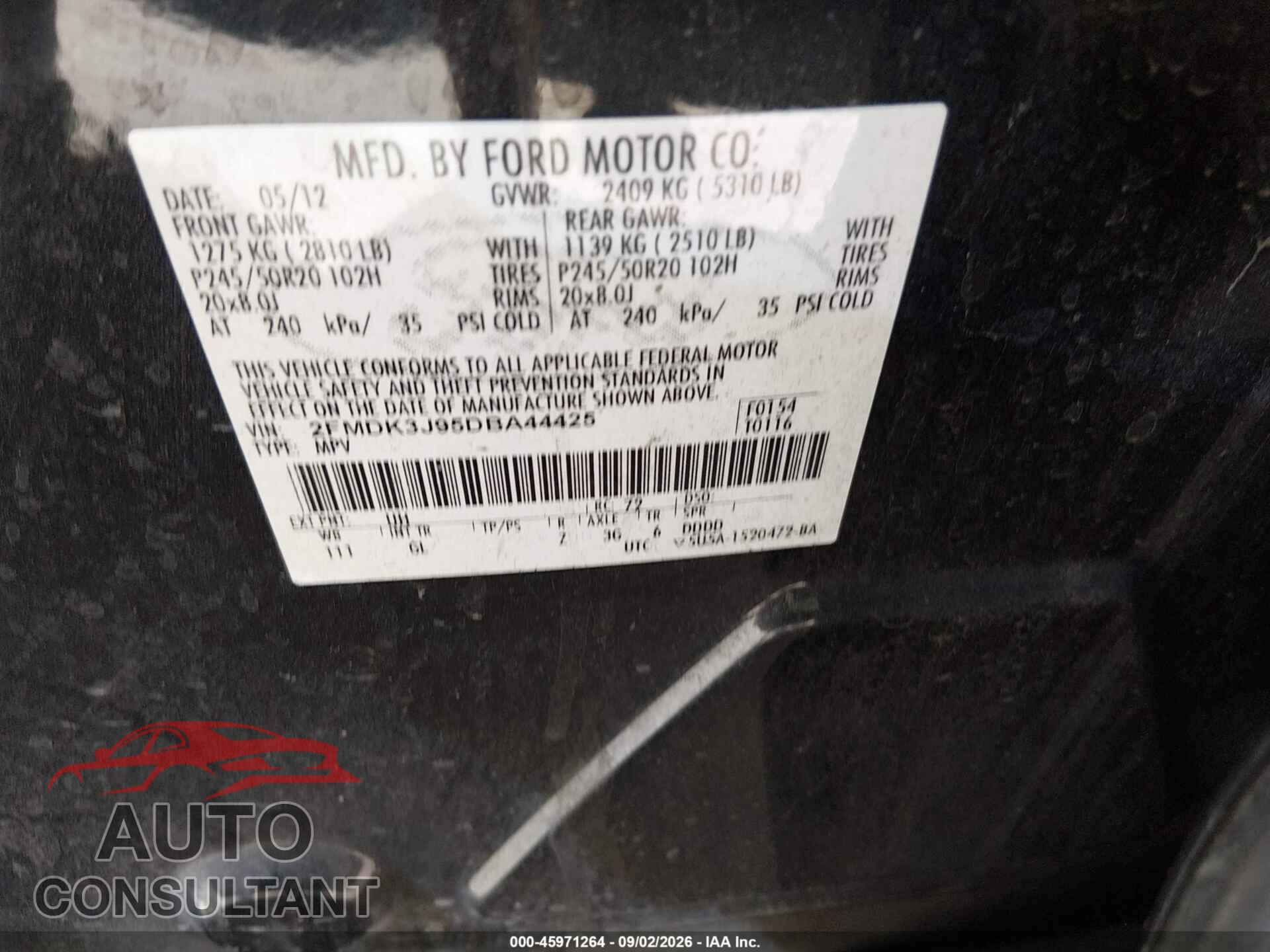 FORD EDGE 2013 - 2FMDK3J95DBA44425