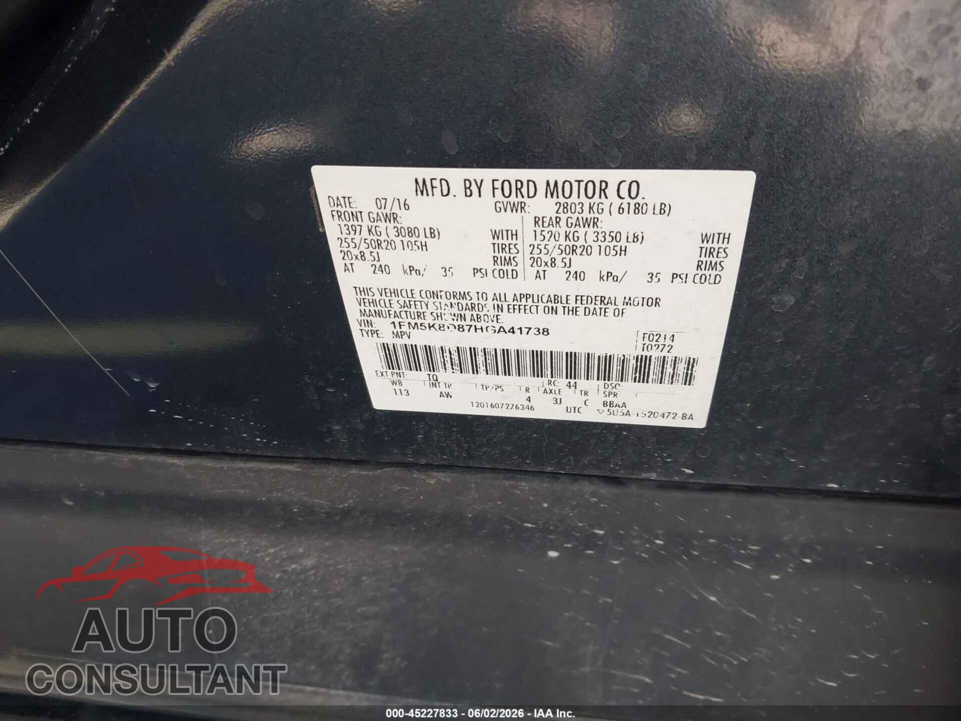 FORD EXPLORER 2017 - 1FM5K8D87HGA41738