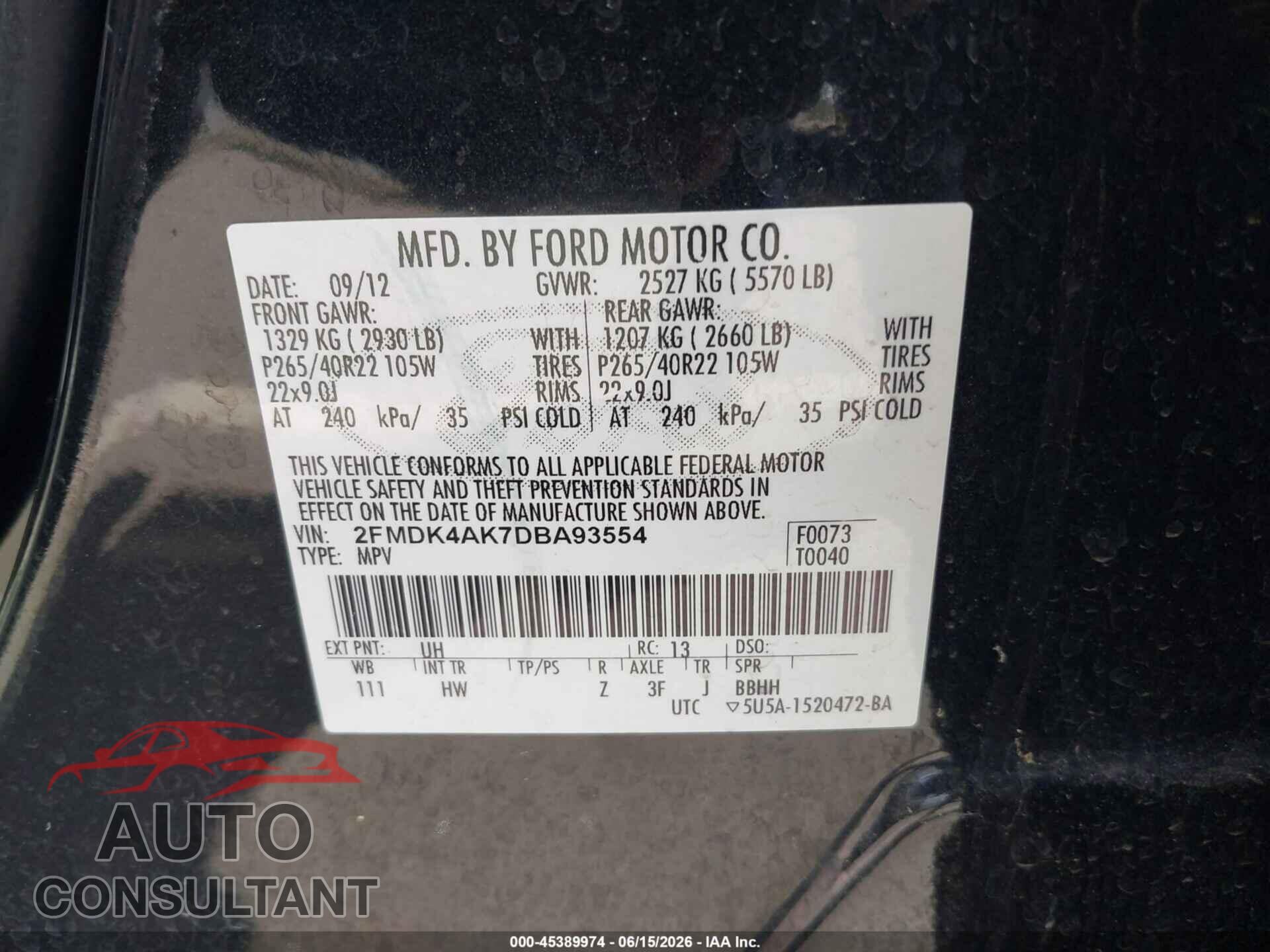 FORD EDGE 2013 - 2FMDK4AK7DBA93554