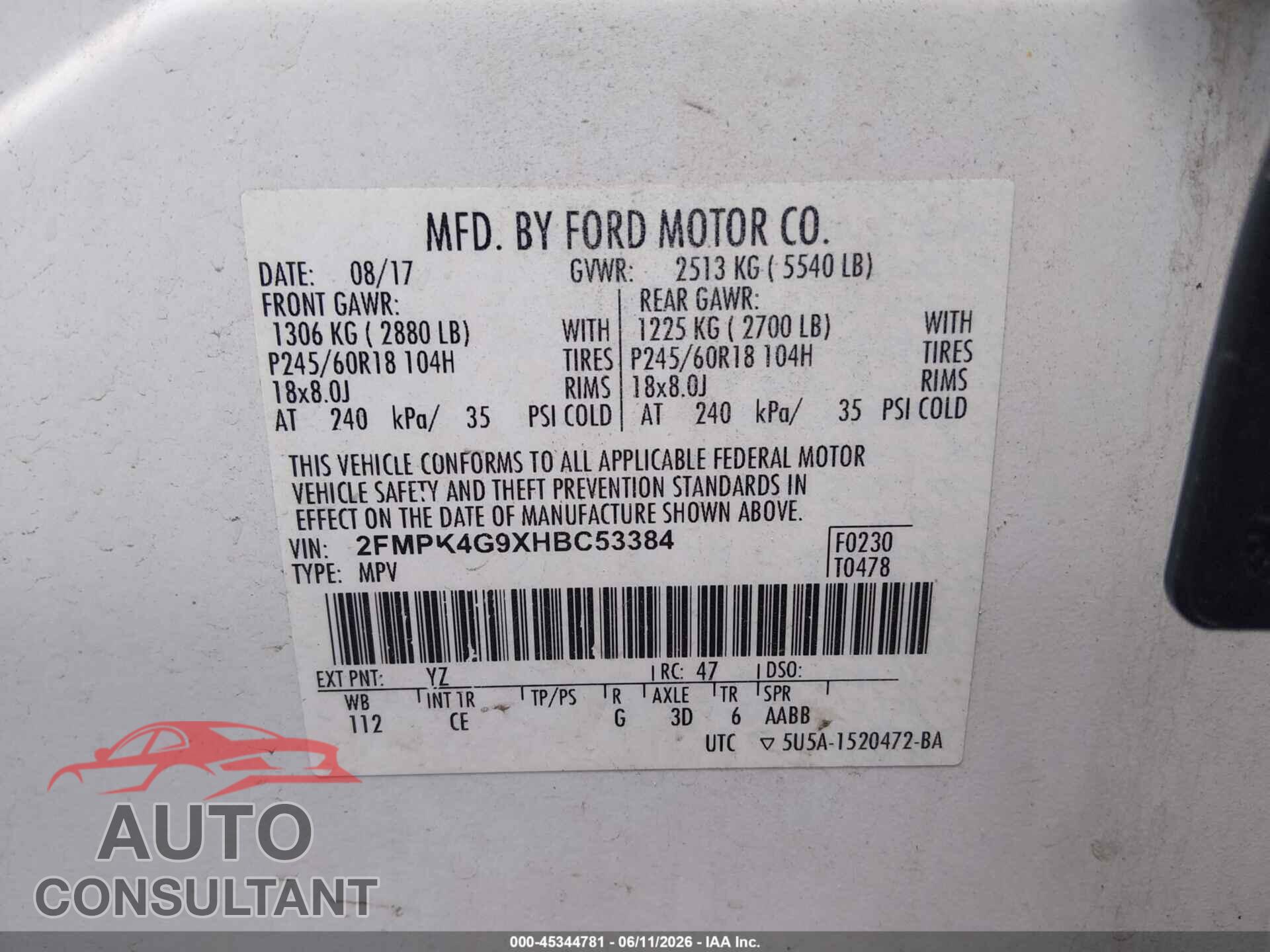 FORD EDGE 2017 - 2FMPK4G9XHBC53384