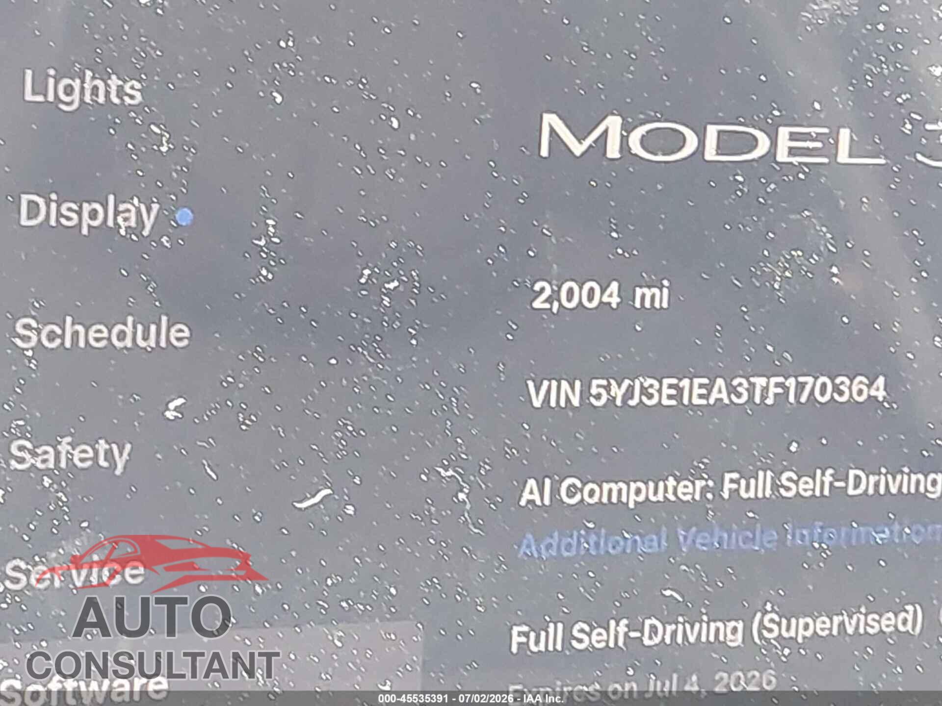 TESLA MODEL 3 2026 - 5YJ3E1EA3TF170364