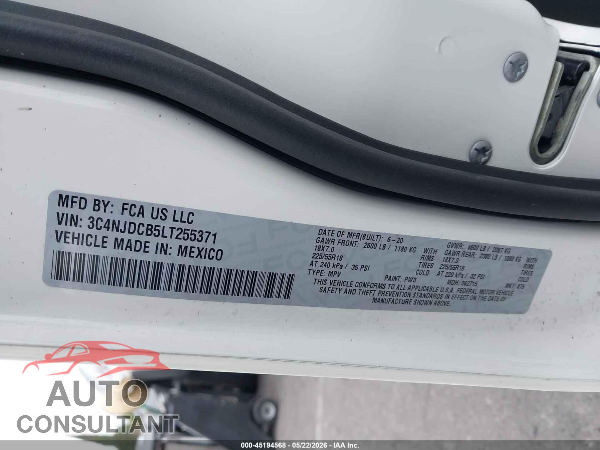 JEEP COMPASS 2020 - 3C4NJDCB5LT255371