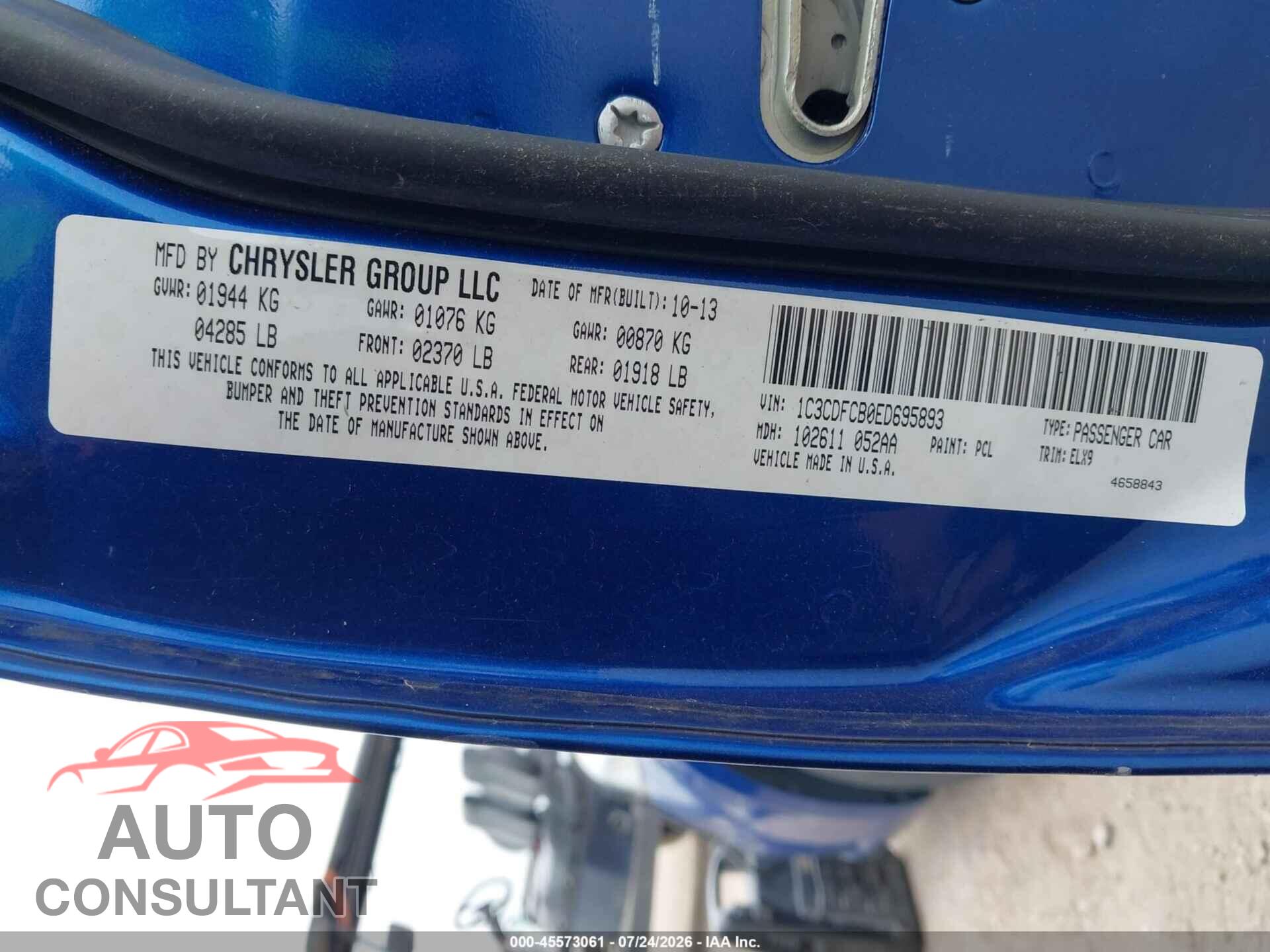 DODGE DART 2014 - 1C3CDFCB0ED695893