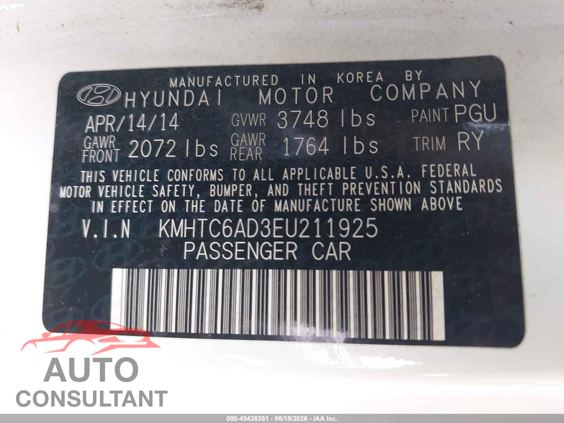 HYUNDAI VELOSTER 2014 - KMHTC6AD3EU211925