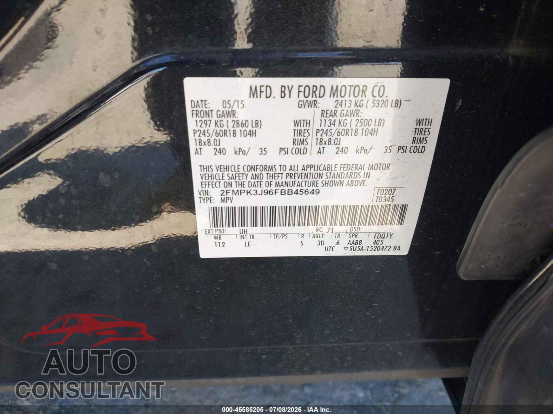 FORD EDGE 2015 - 2FMPK3J96FBB45649