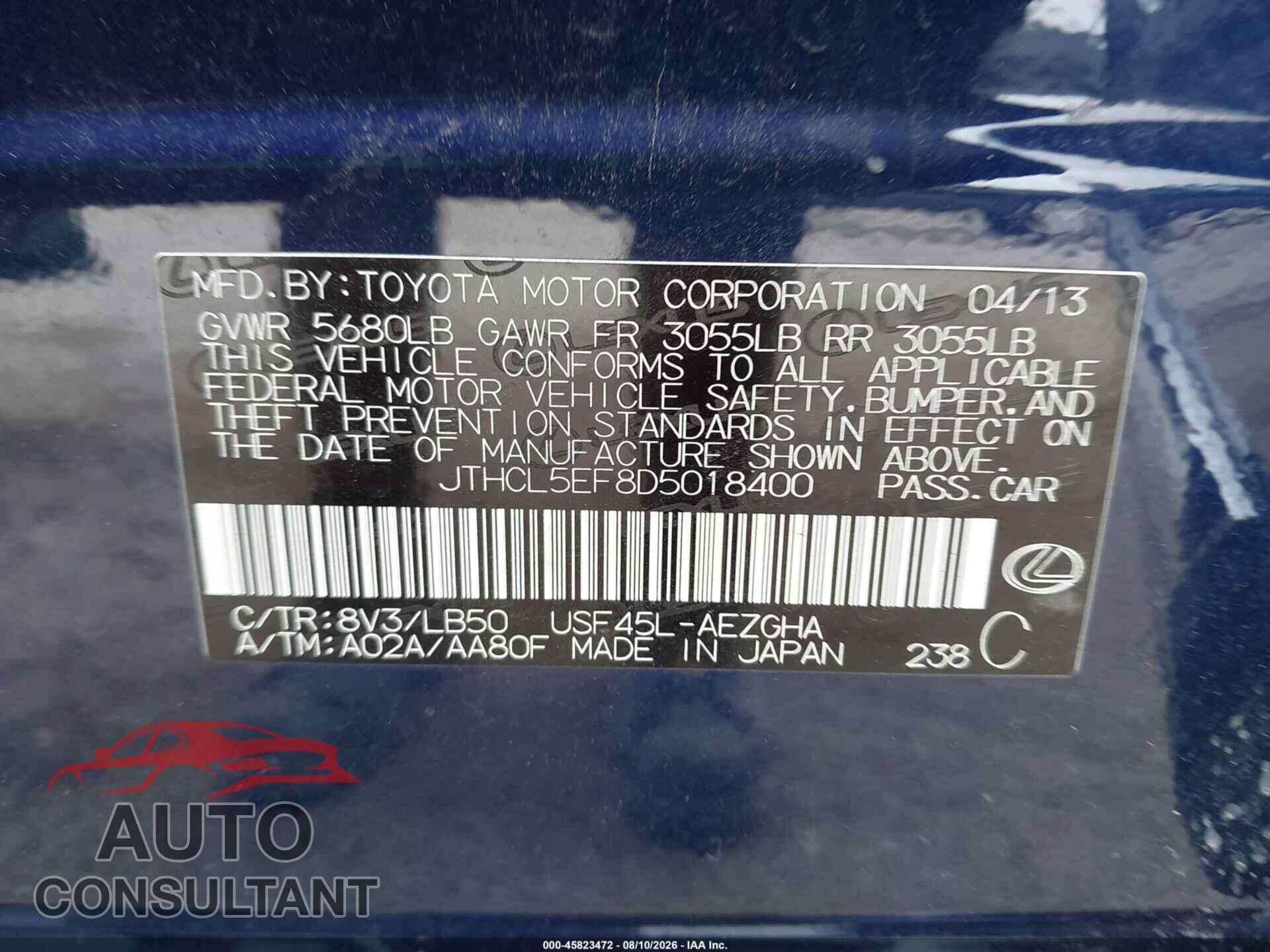 LEXUS LS 460 2013 - JTHCL5EF8D5018400