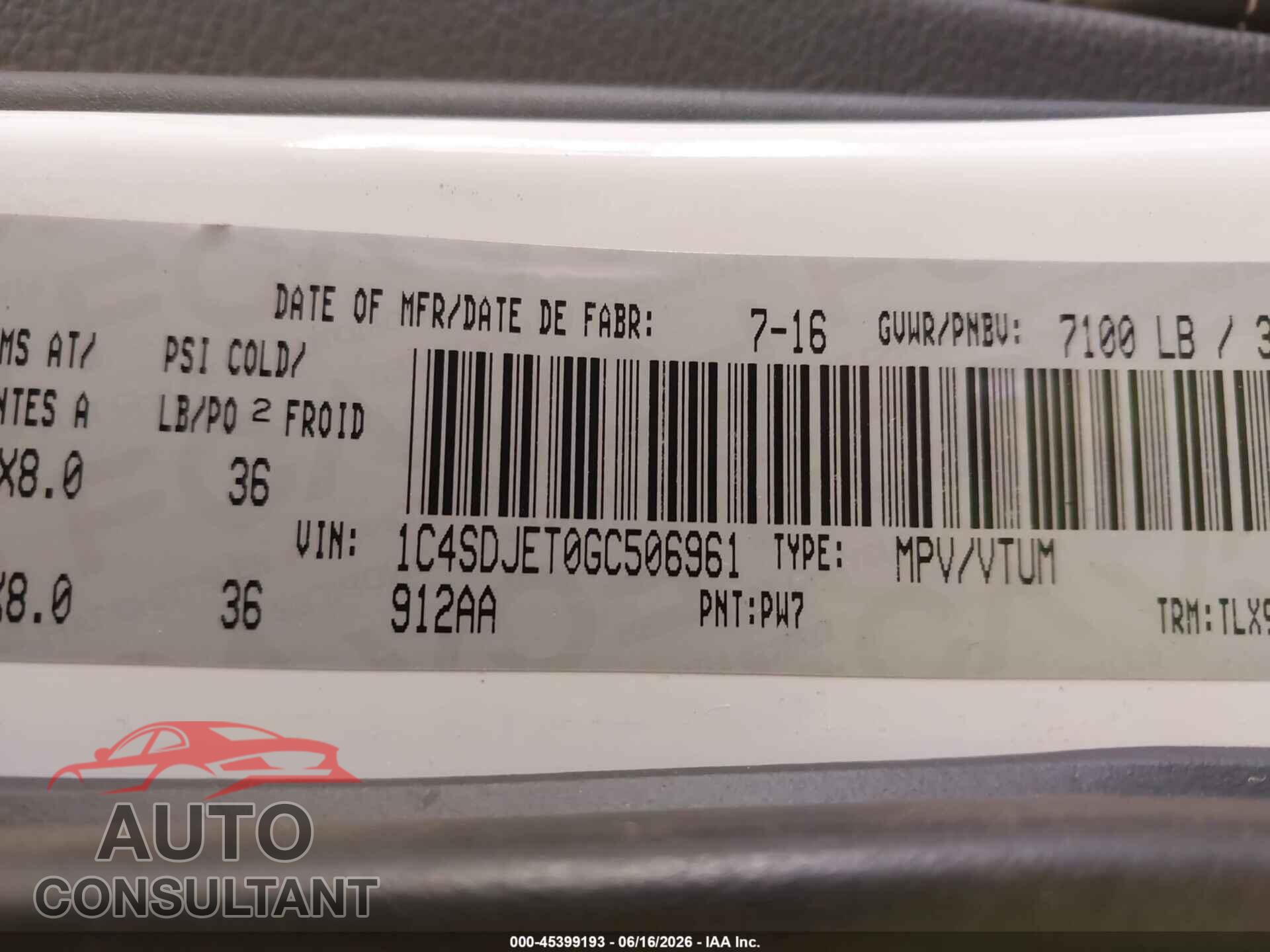 DODGE DURANGO 2016 - 1C4SDJET0GC506961