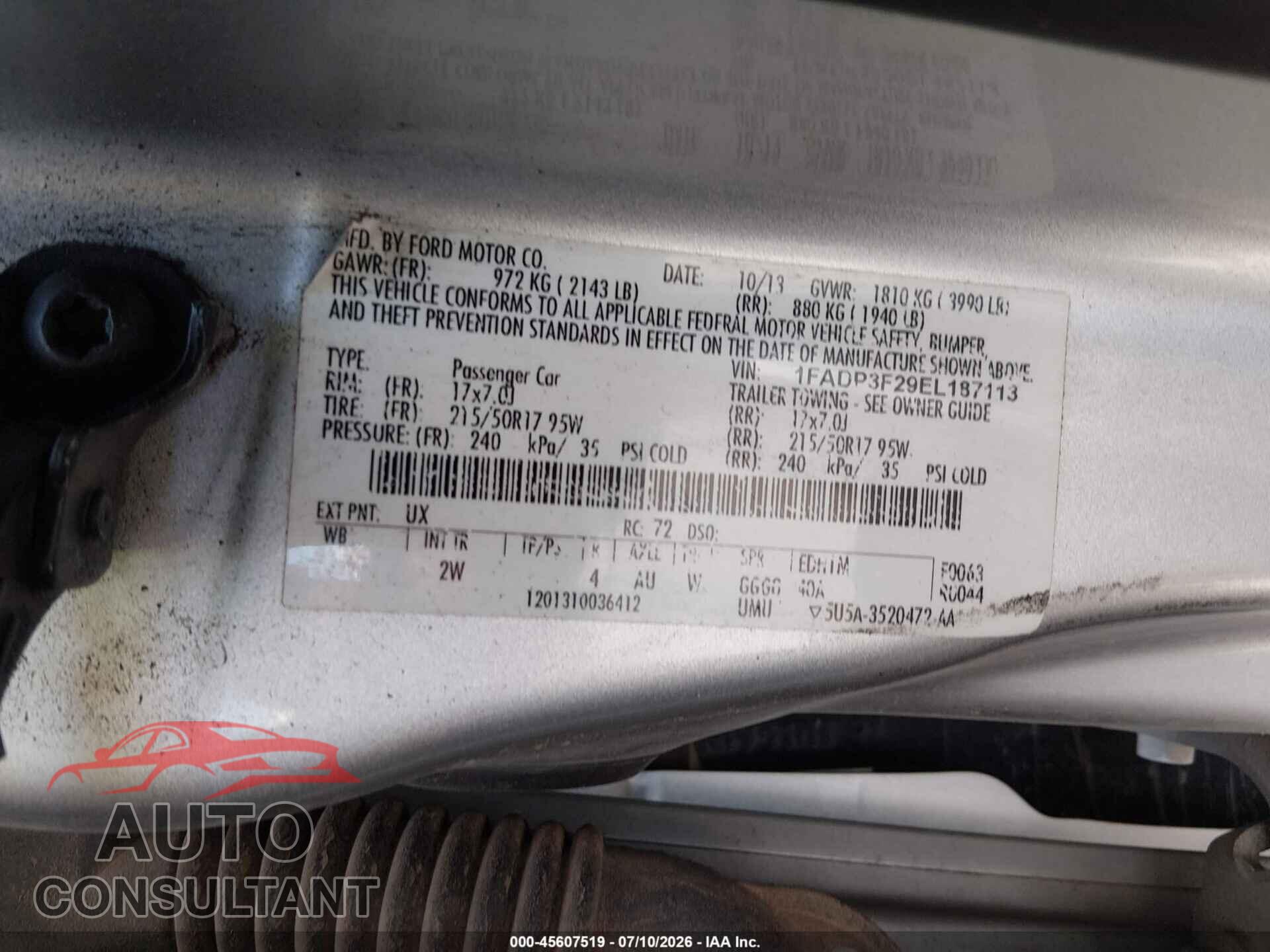 FORD FOCUS 2014 - 1FADP3F29EL187113