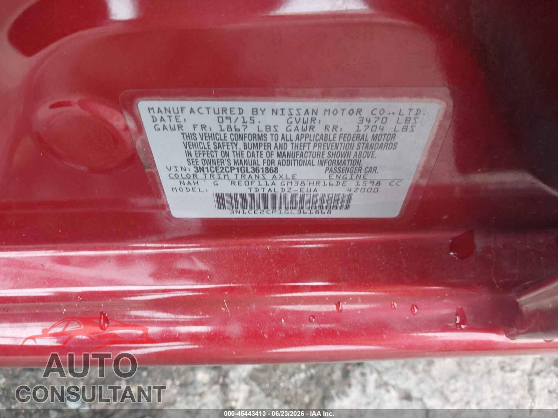 NISSAN VERSA NOTE 2016 - 3N1CE2CP1GL361868