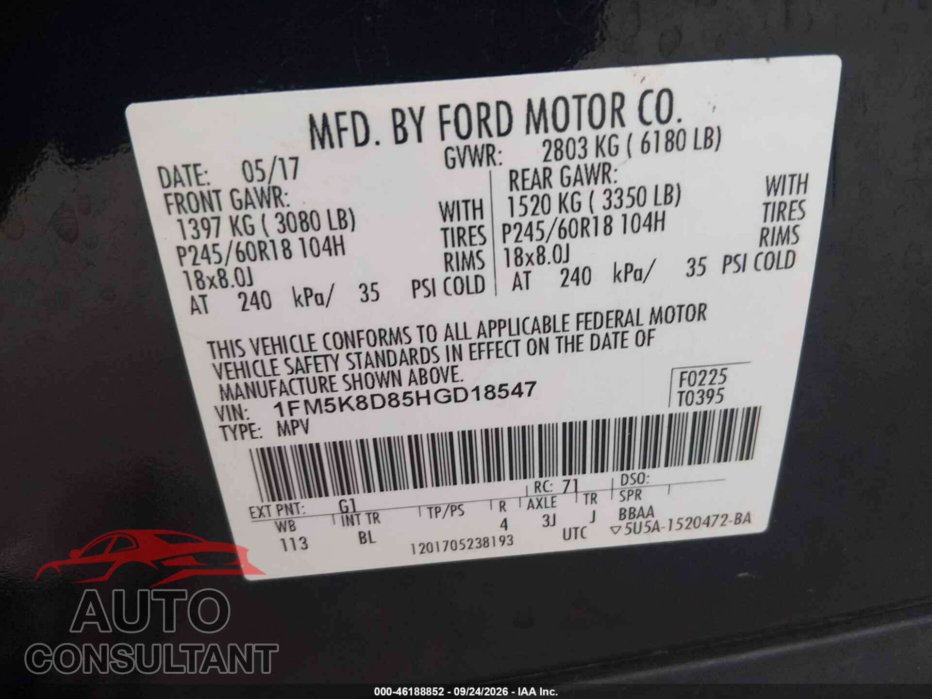 FORD EXPLORER 2017 - 1FM5K8D85HGD18547