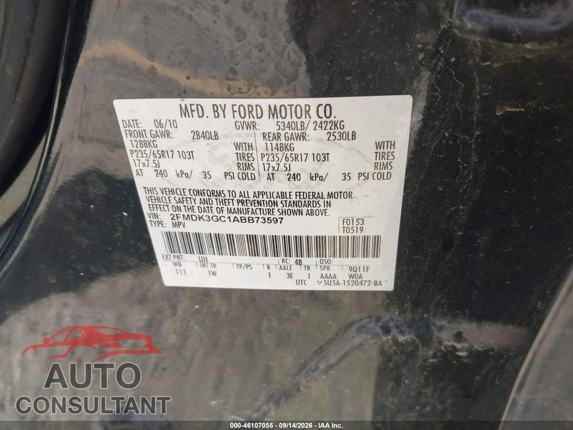 FORD EDGE 2010 - 2FMDK3GC1ABB73597