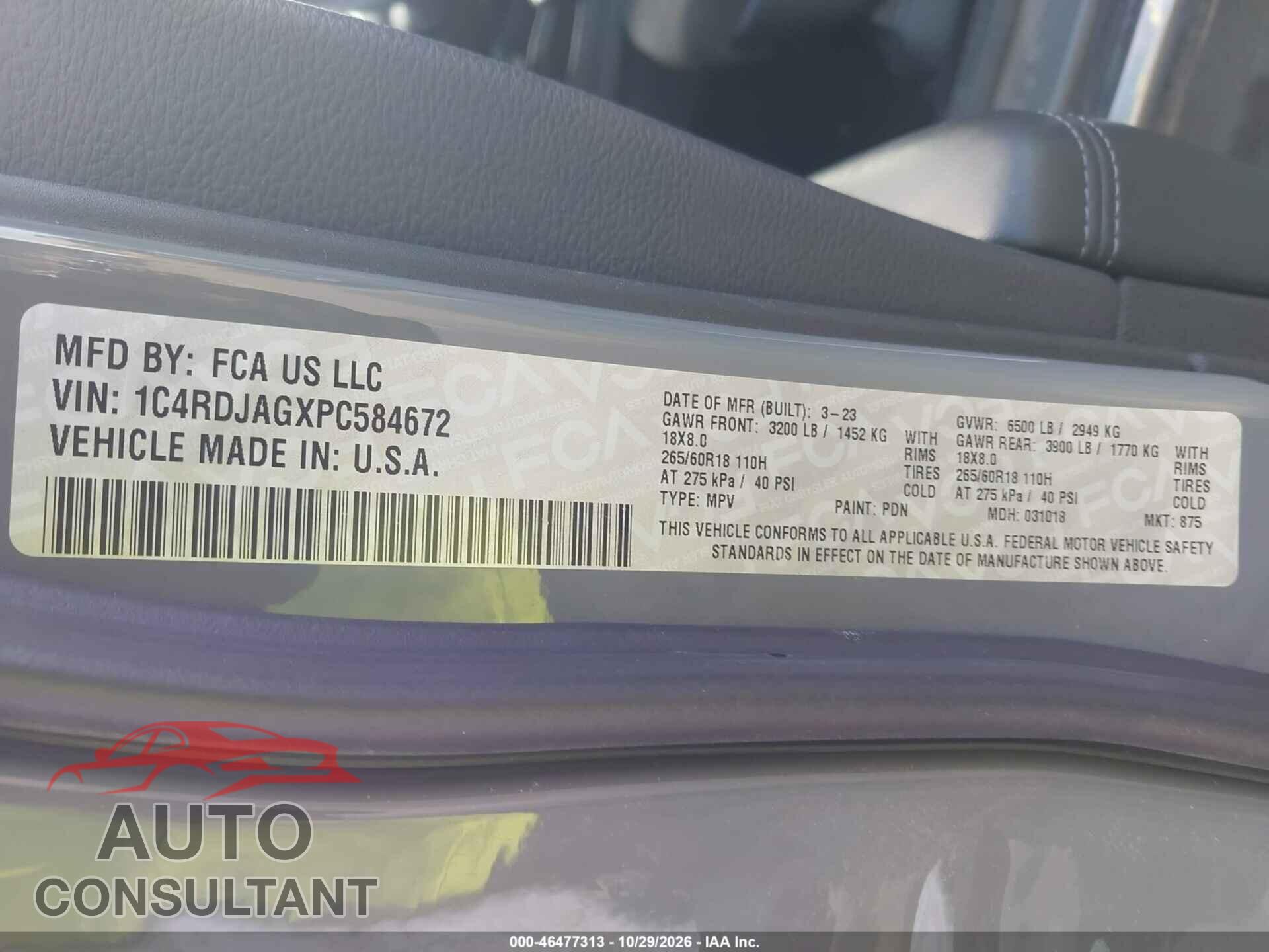 DODGE DURANGO 2023 - 1C4RDJAGXPC584672
