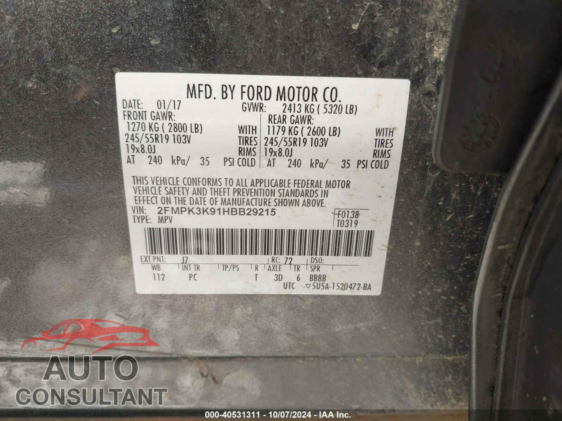 FORD EDGE 2017 - 2FMPK3K91HBB29215
