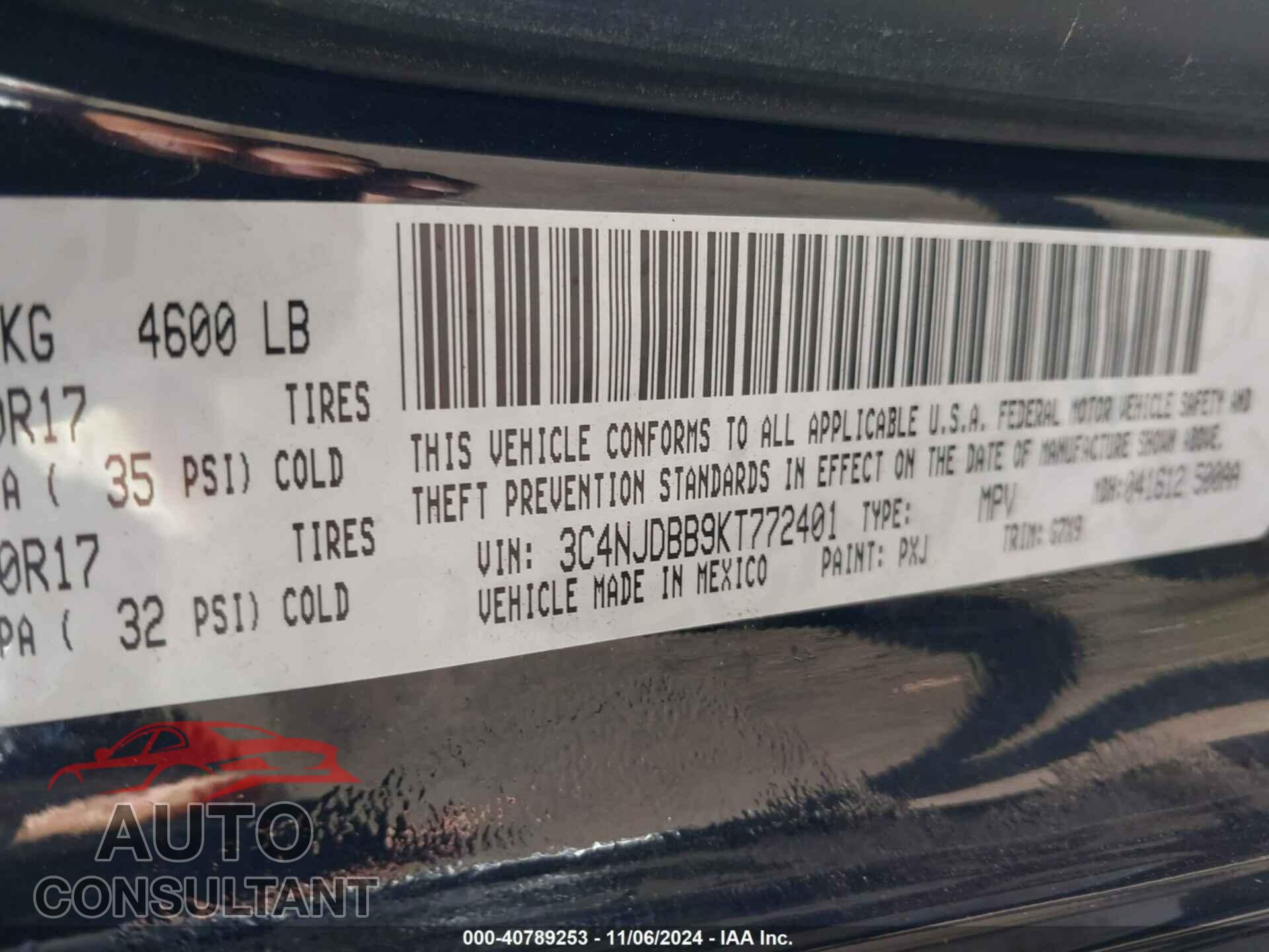 JEEP COMPASS 2019 - 3C4NJDBB9KT772401
