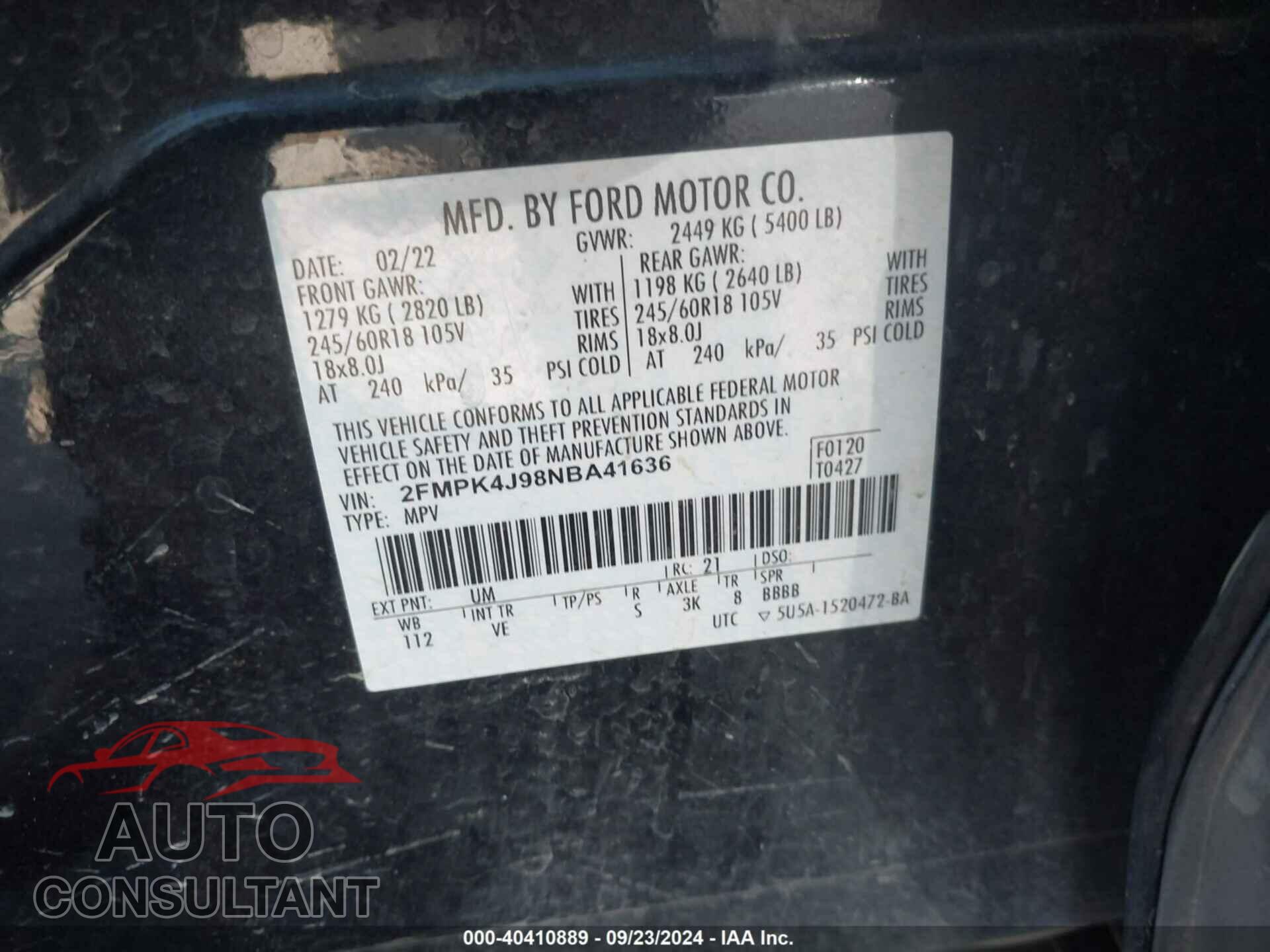 FORD EDGE 2022 - 2FMPK4J98NBA41636