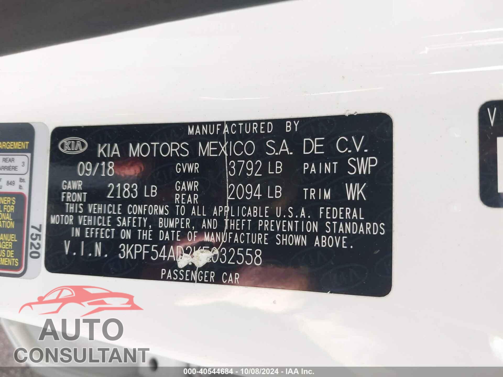 KIA FORTE 2019 - 3KPF54AD2KE032558